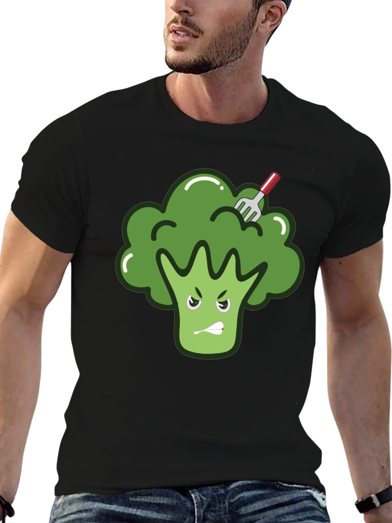 Black Funny Broccoli T-Shirt - Vegetarian Vegan Tee view 6