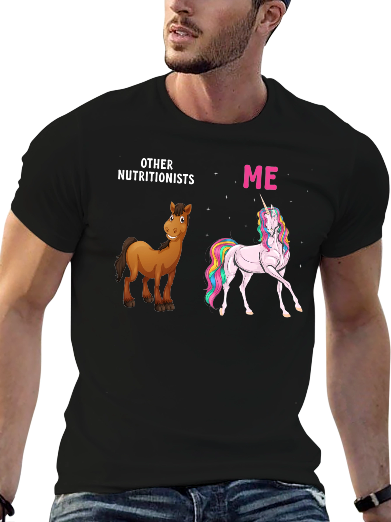 Black Nutritionist Horse & Unicorn T-Shirt view 6