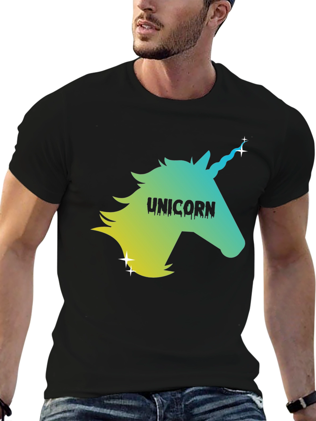 Black Unicorn Graphic Black Tee - Men's Short Sleeve T-Shirt view 6
