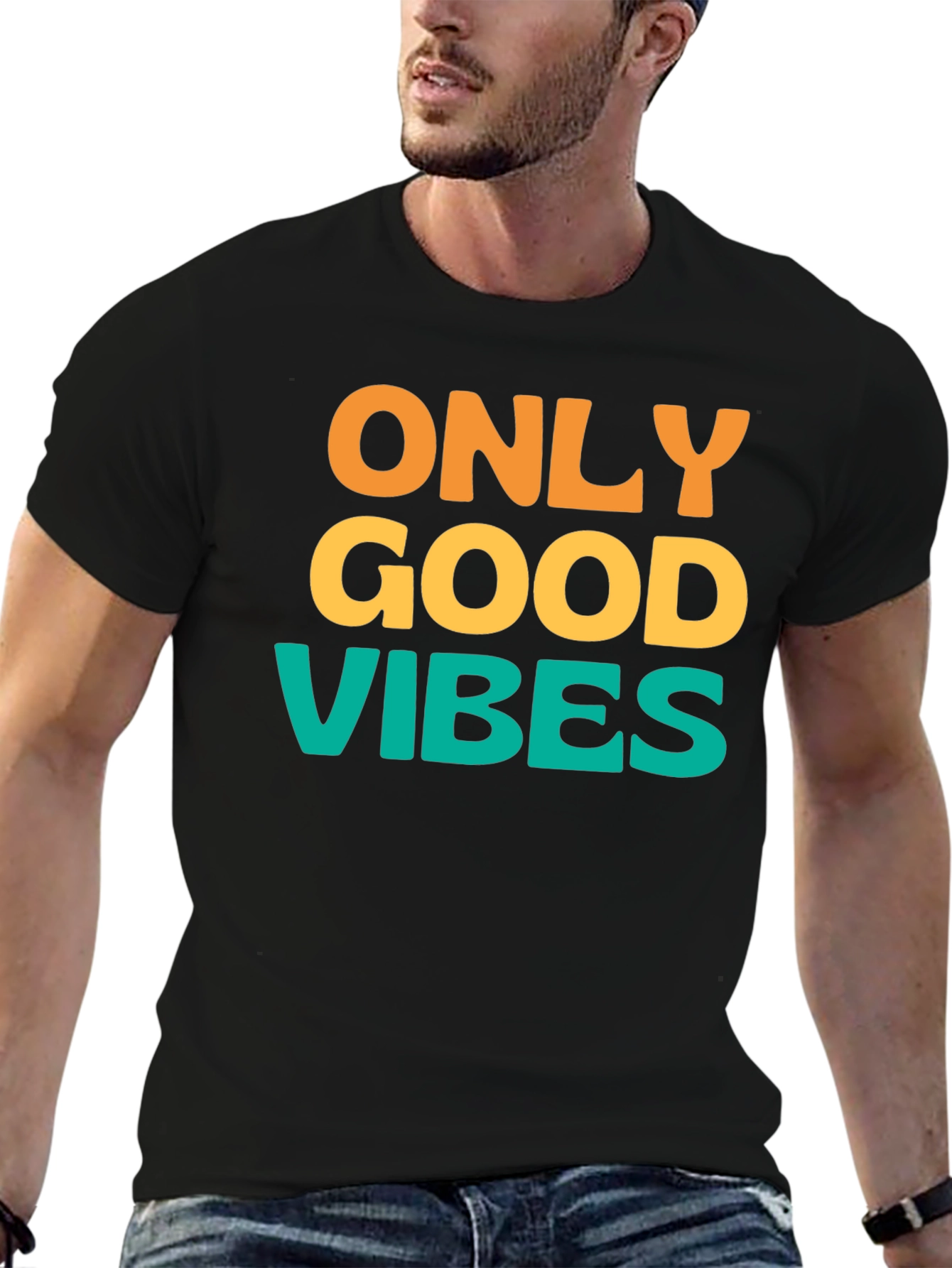 Black Only Good Vibes T-Shirt - Positive Message Tee view 6