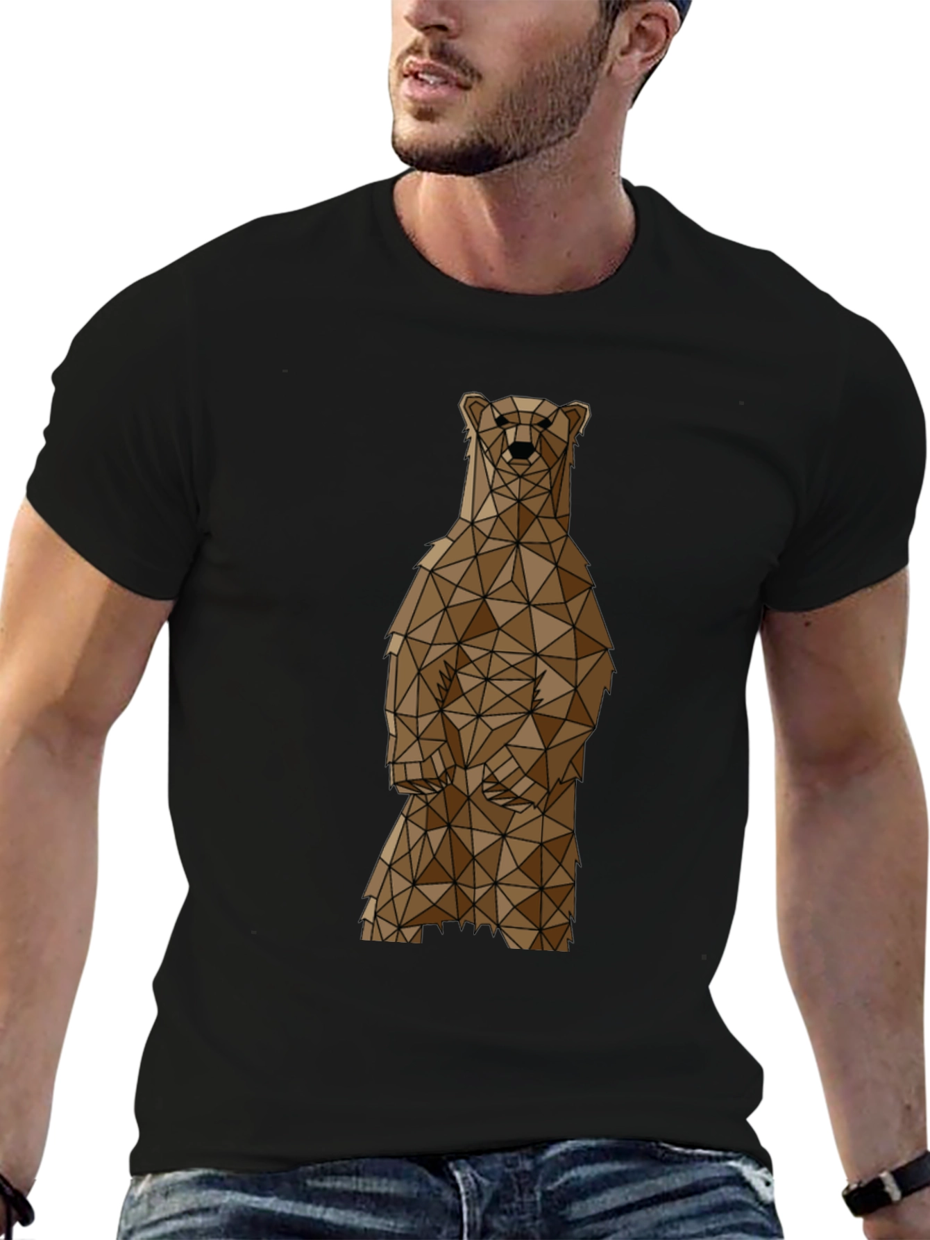Black Geometric Bear Graphic Tee - Black view 6