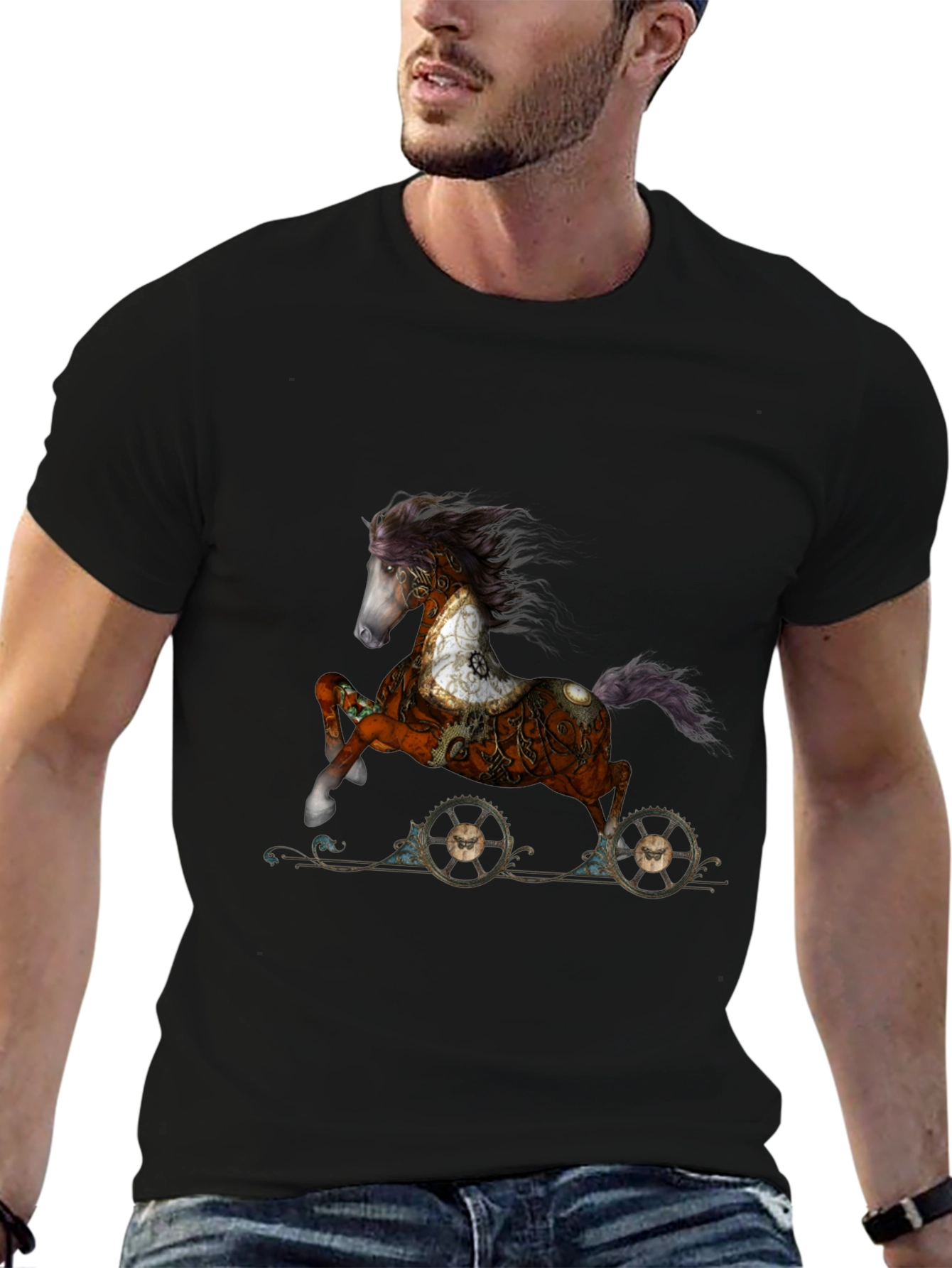 Black Steampunk Horse T-Shirt - Unique Graphic Tee view 6