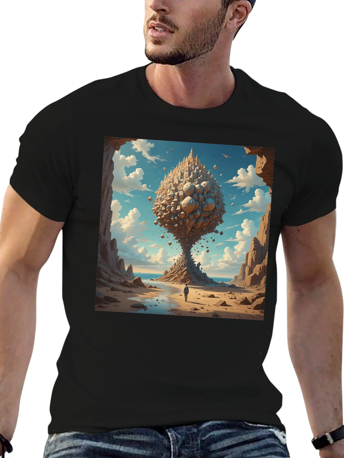 Black Surreal Landscape Graphic Tee - Black Cotton Blend view 6