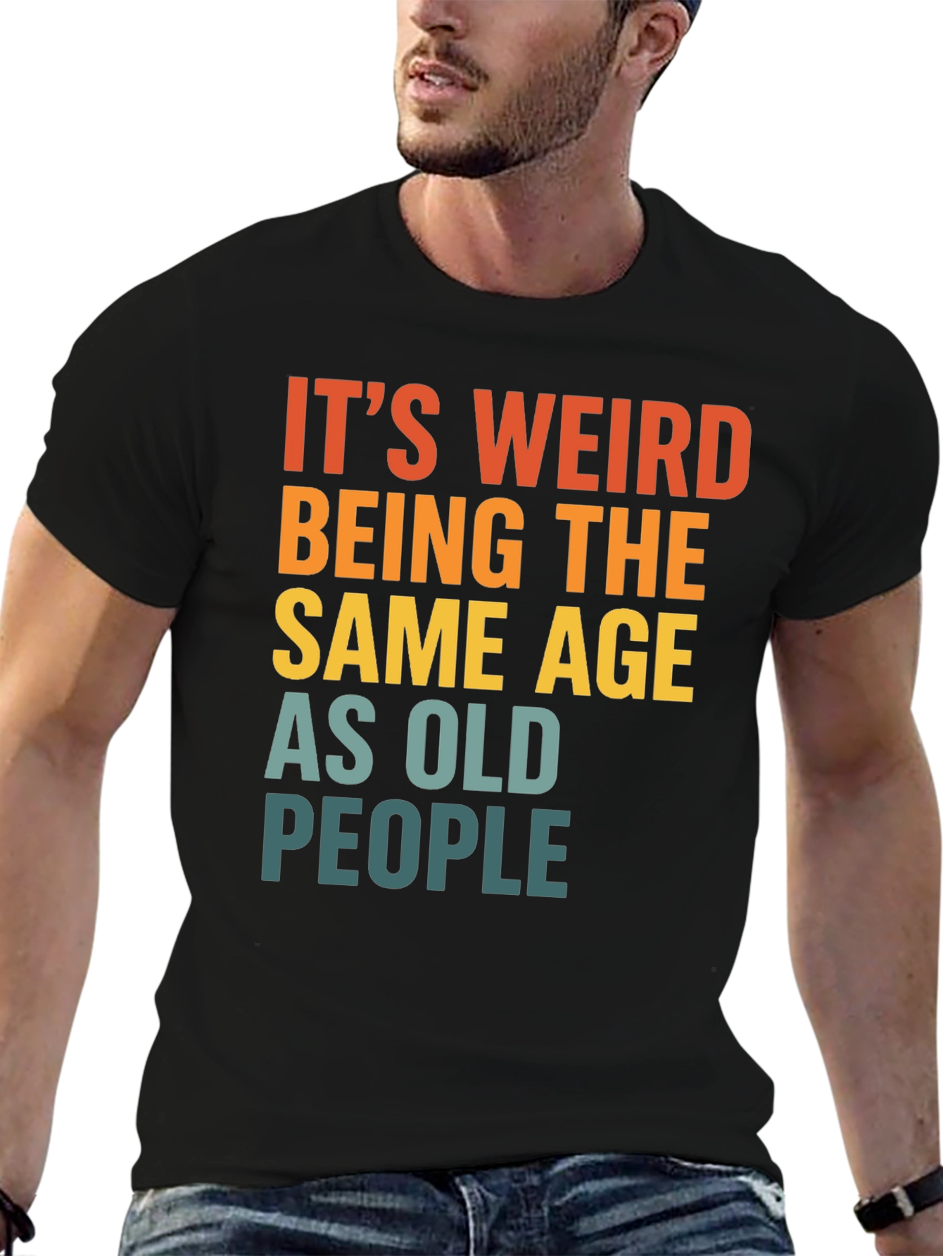 Black Funny "Same Age As Old People" Graphic T-Shirt view 6