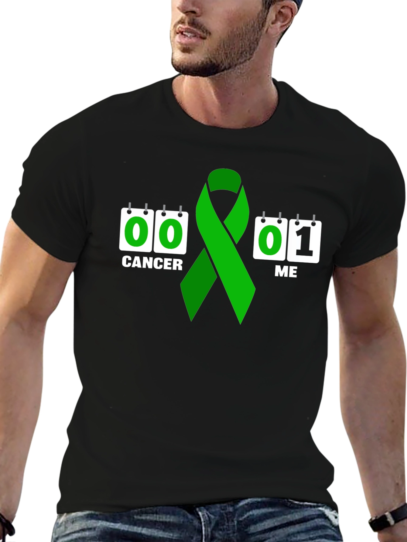 Black Cancer Survivor T-Shirt: Green Ribbon view 6