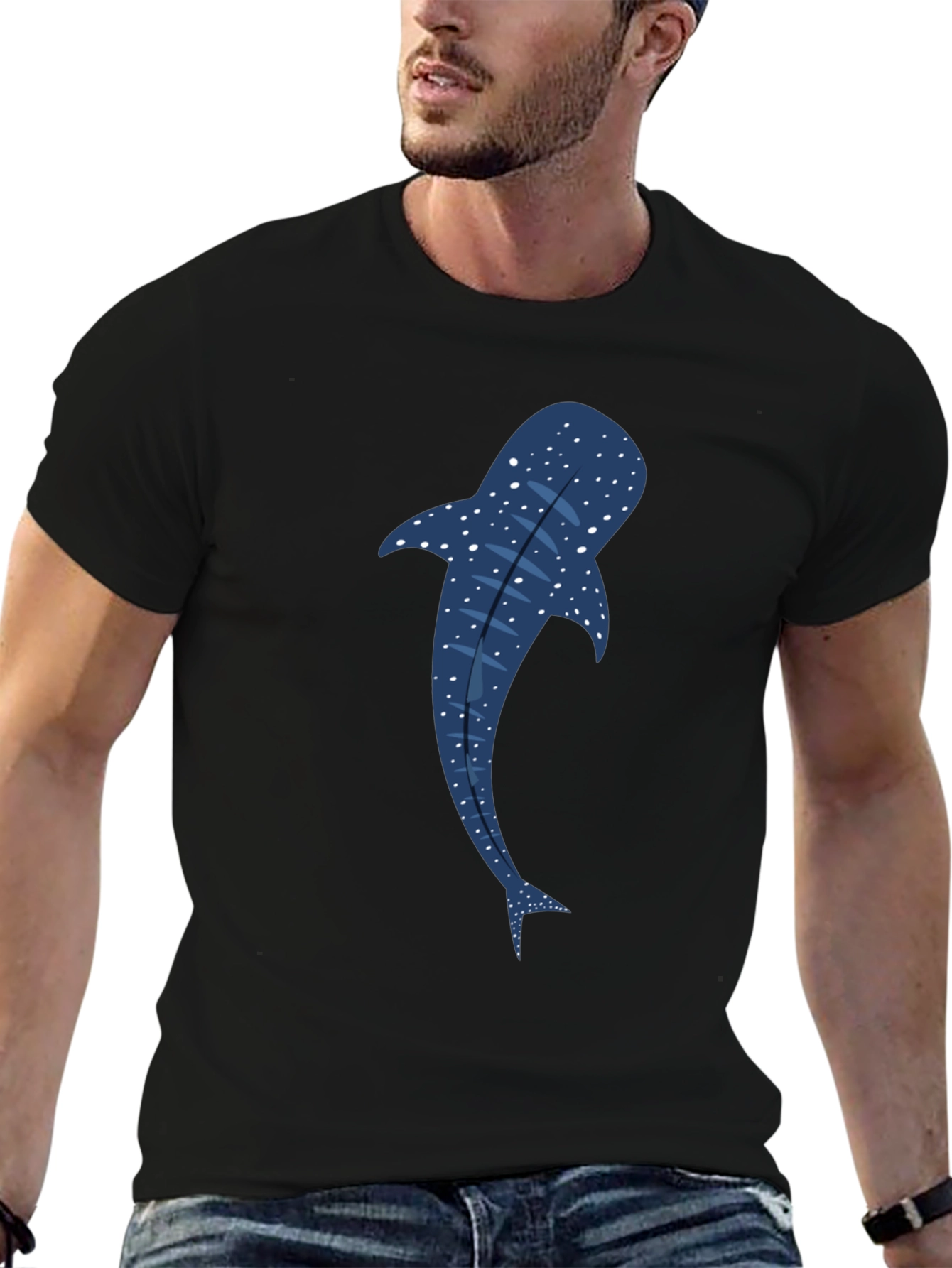 Black Whale Shark Graphic Tee - Black Cotton T-Shirt view 6