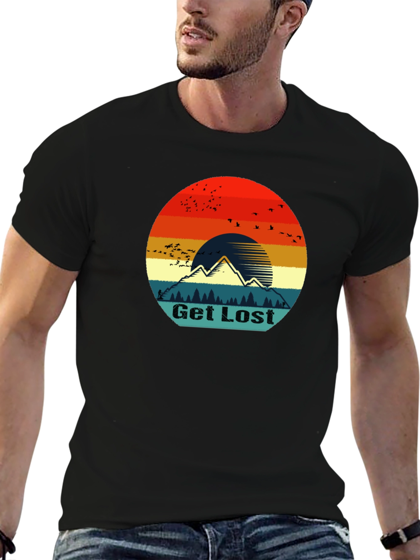 Black Get Lost Retro Mountain Graphic T-Shirt view 6