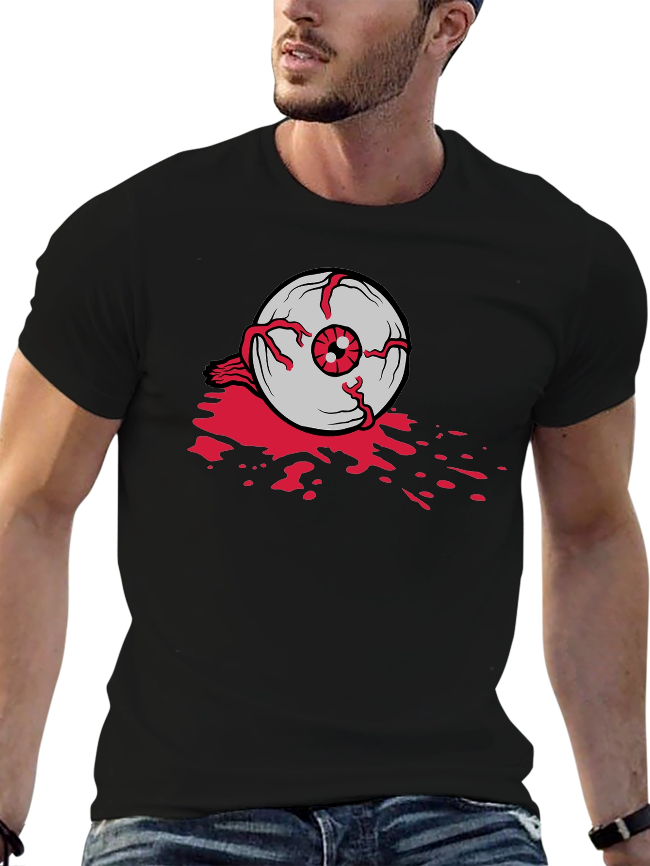 Black Bloody Eyeball Graphic Tee - Black Cotton Casual Shirt view 6