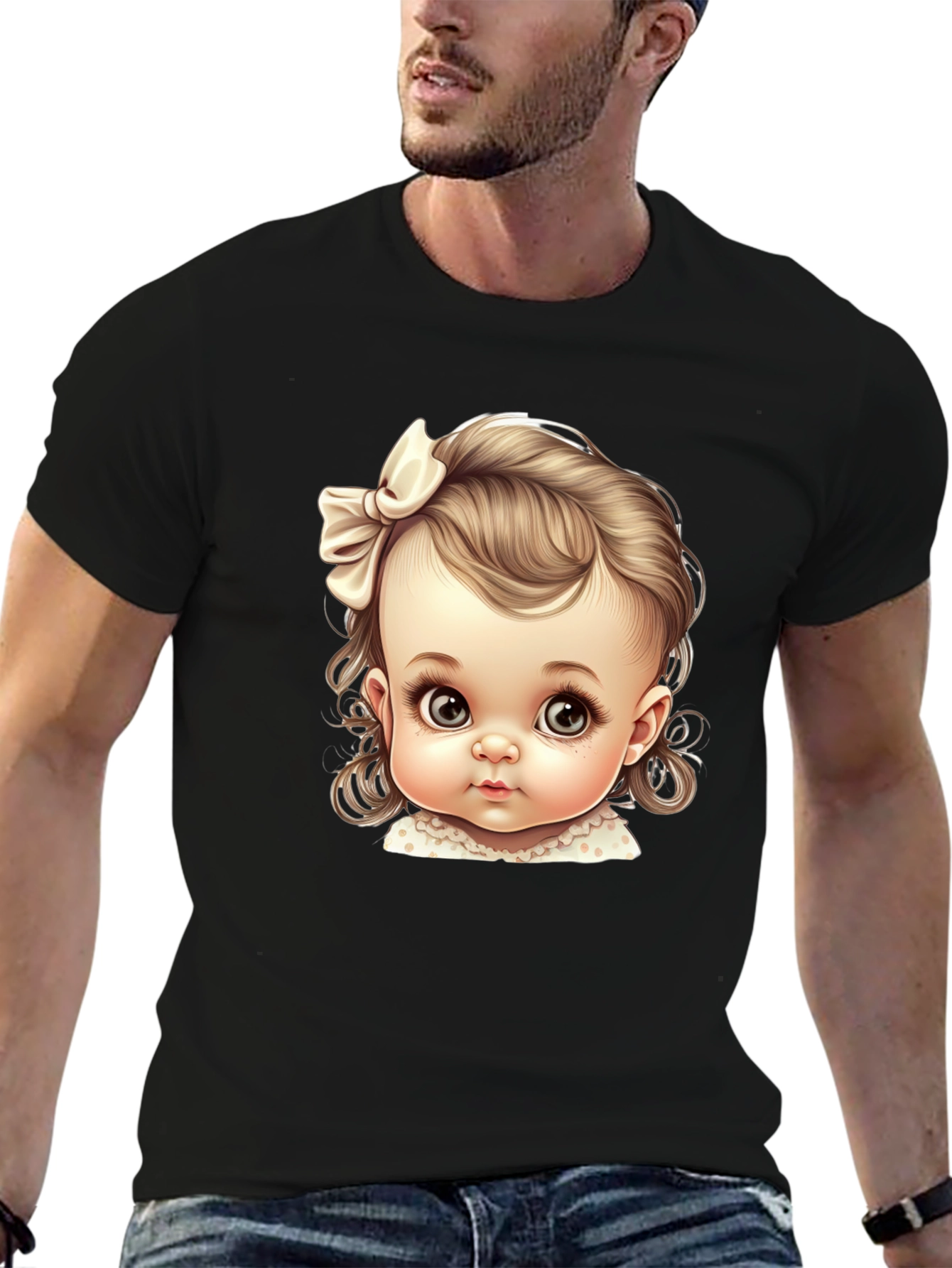 Black Baby Doll Graphic Tee - Cute & Stylish Black T-Shirt view 6