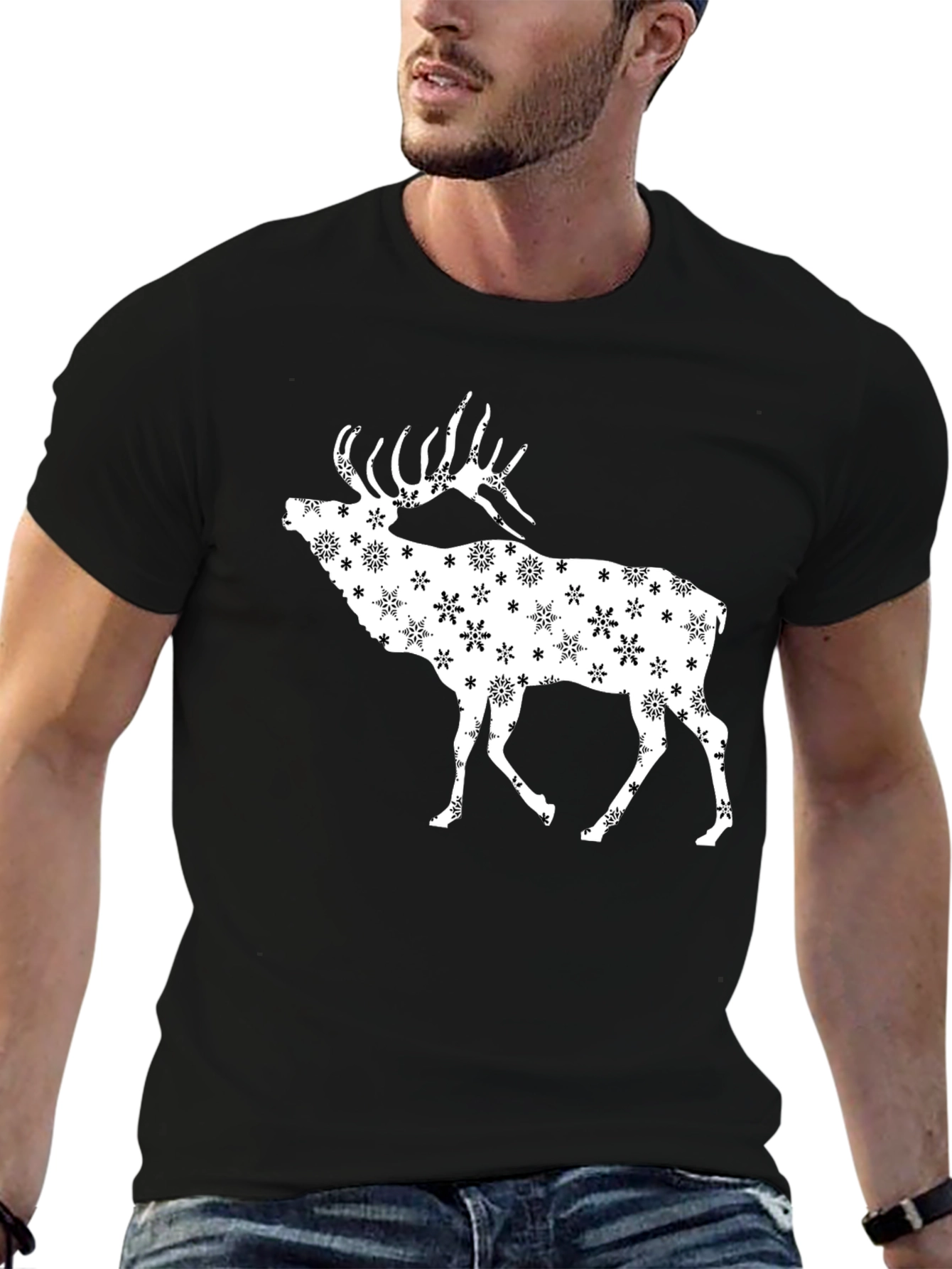 Black Snowflake Stag Graphic Tee - Black view 6