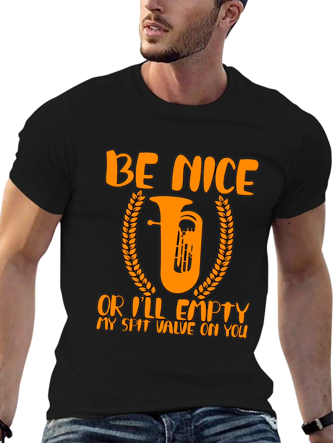 Black Be Nice Tuba Humor T-Shirt view 6