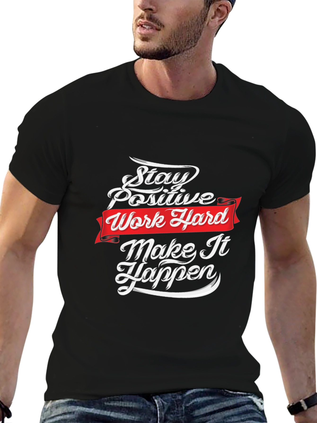 Black Motivational T-Shirt: Stay Positive, Work Hard view 6