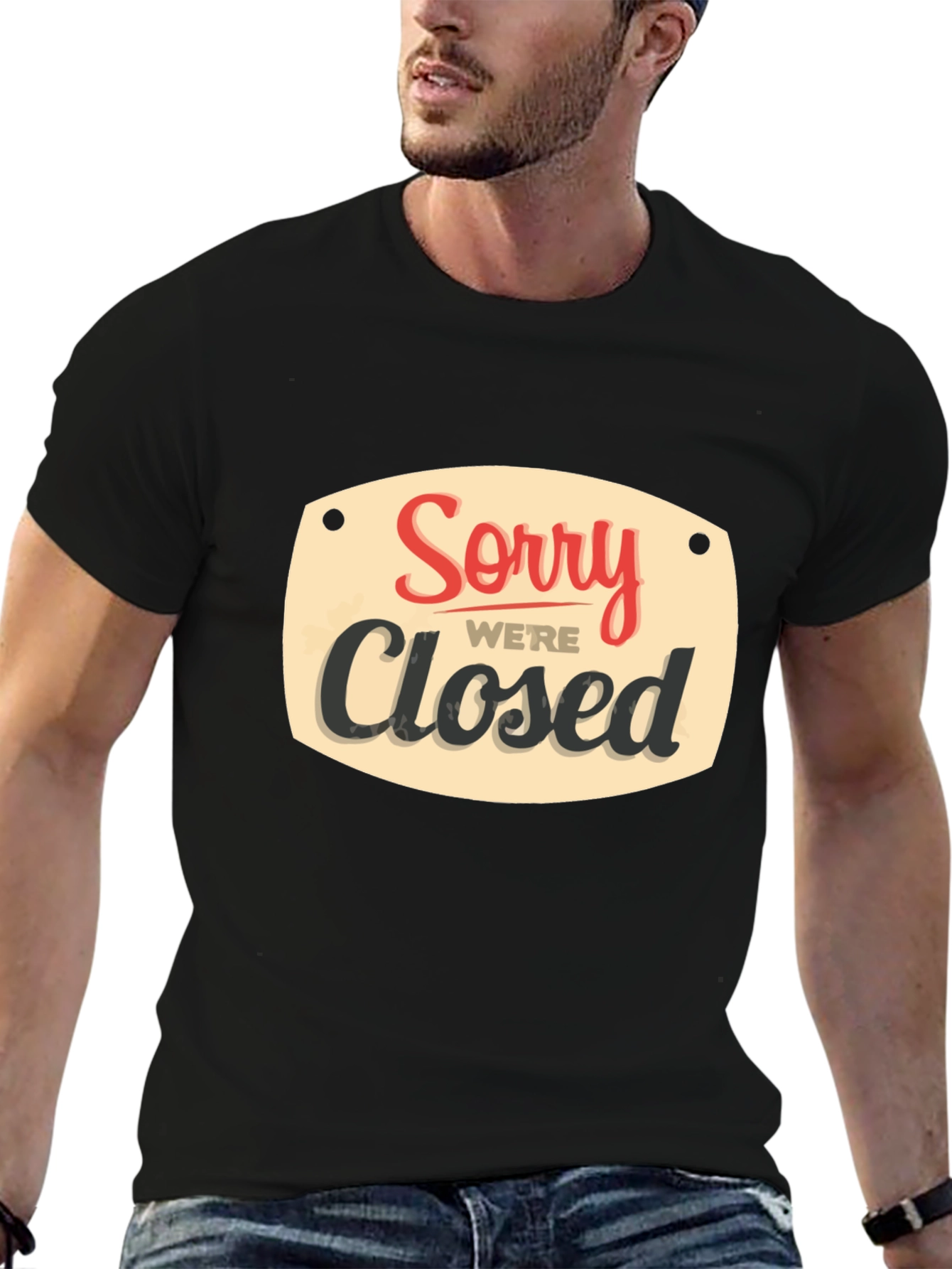 Black Sorry We're Closed Graphic Tee - Black Casual Shirt view 6