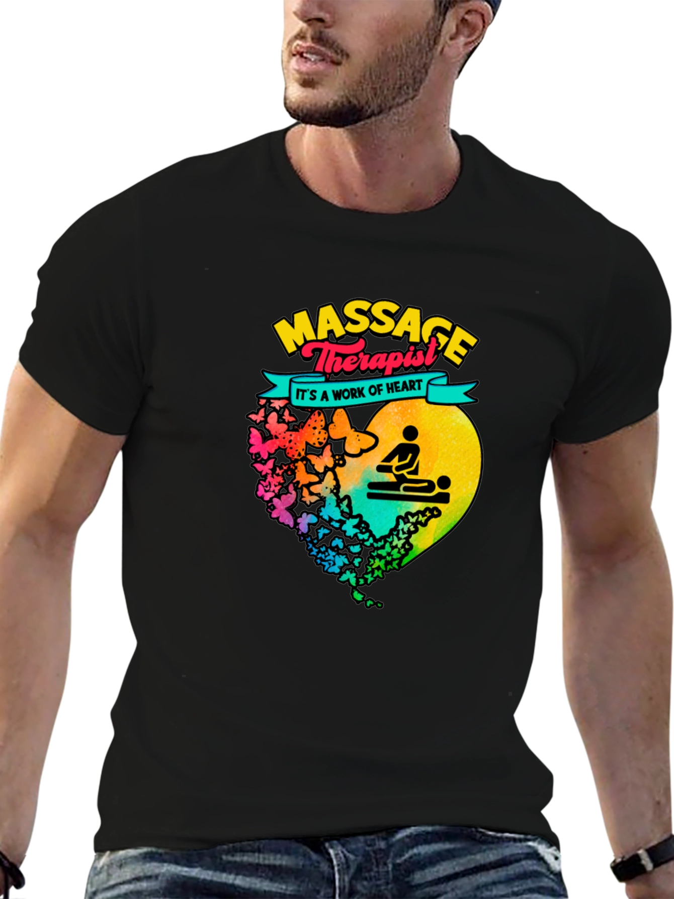 Black Massage Therapist Heart Graphic T-Shirt view 6