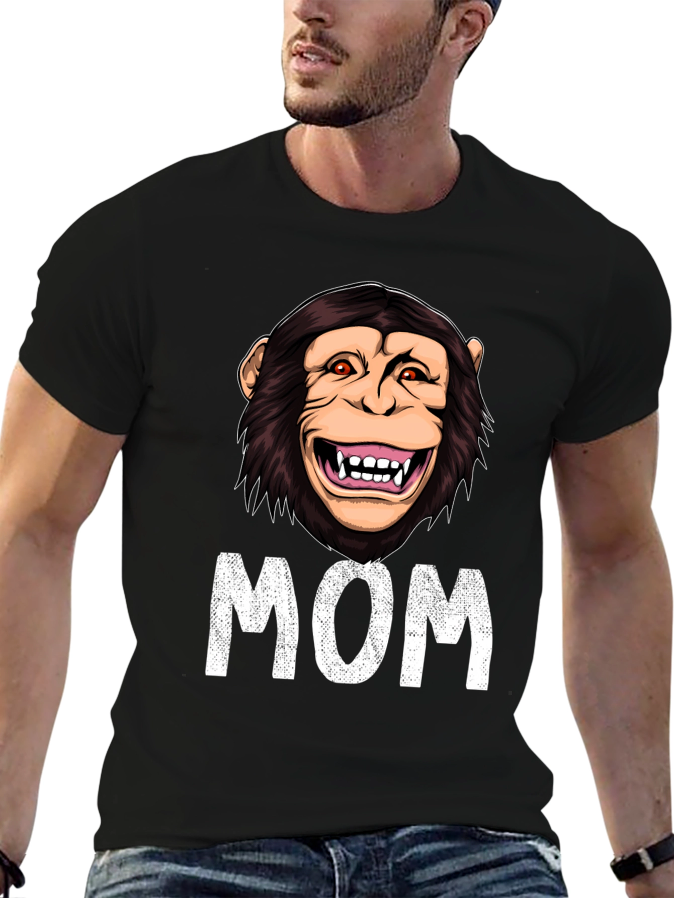 Black Funny Monkey Mom T-Shirt - Novelty Graphic Tee view 6