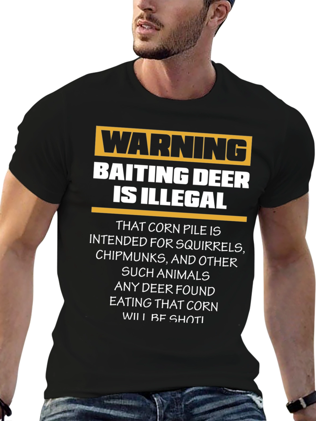 Black Warning Baiting Deer Illegal T-Shirt view 6