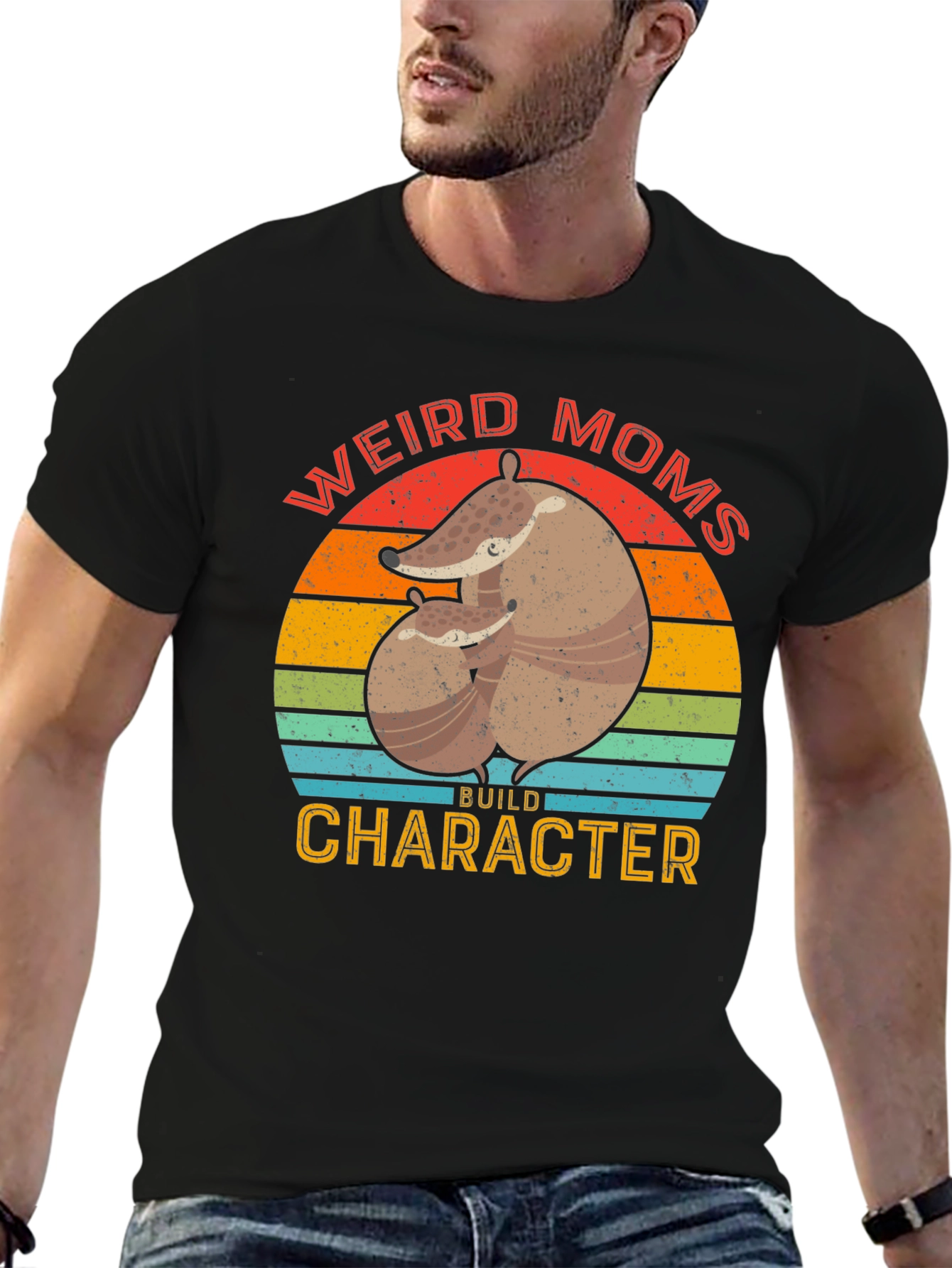 Black Weird Moms Build Character Armadillo T-Shirt view 6