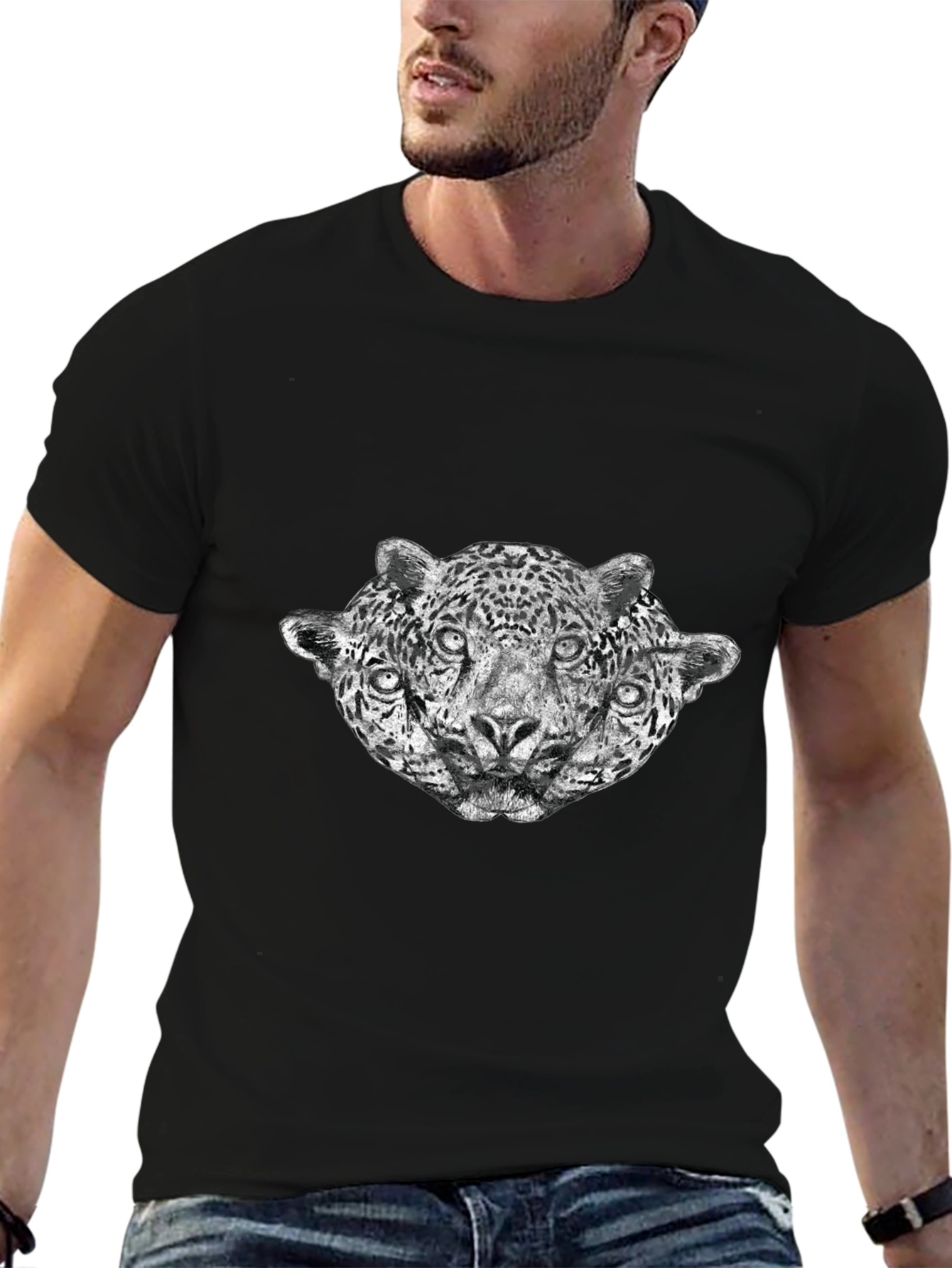 Black Three-Headed Leopard Graphic T-Shirt - Black view 6