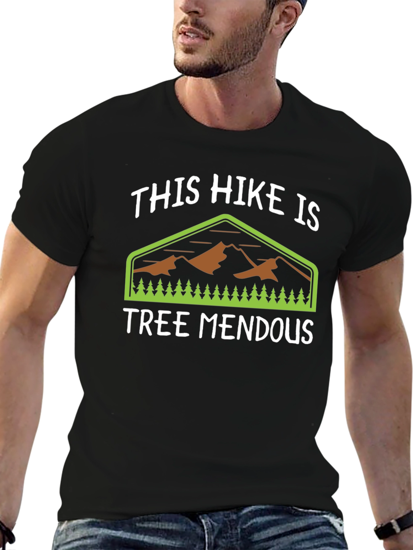 Black Funny Hiking T-Shirt - Tree Mendous Pun Tee view 6