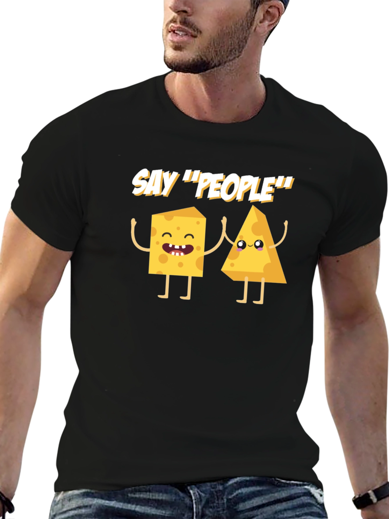 Black Say Cheese! Funny Graphic T-Shirt view 6