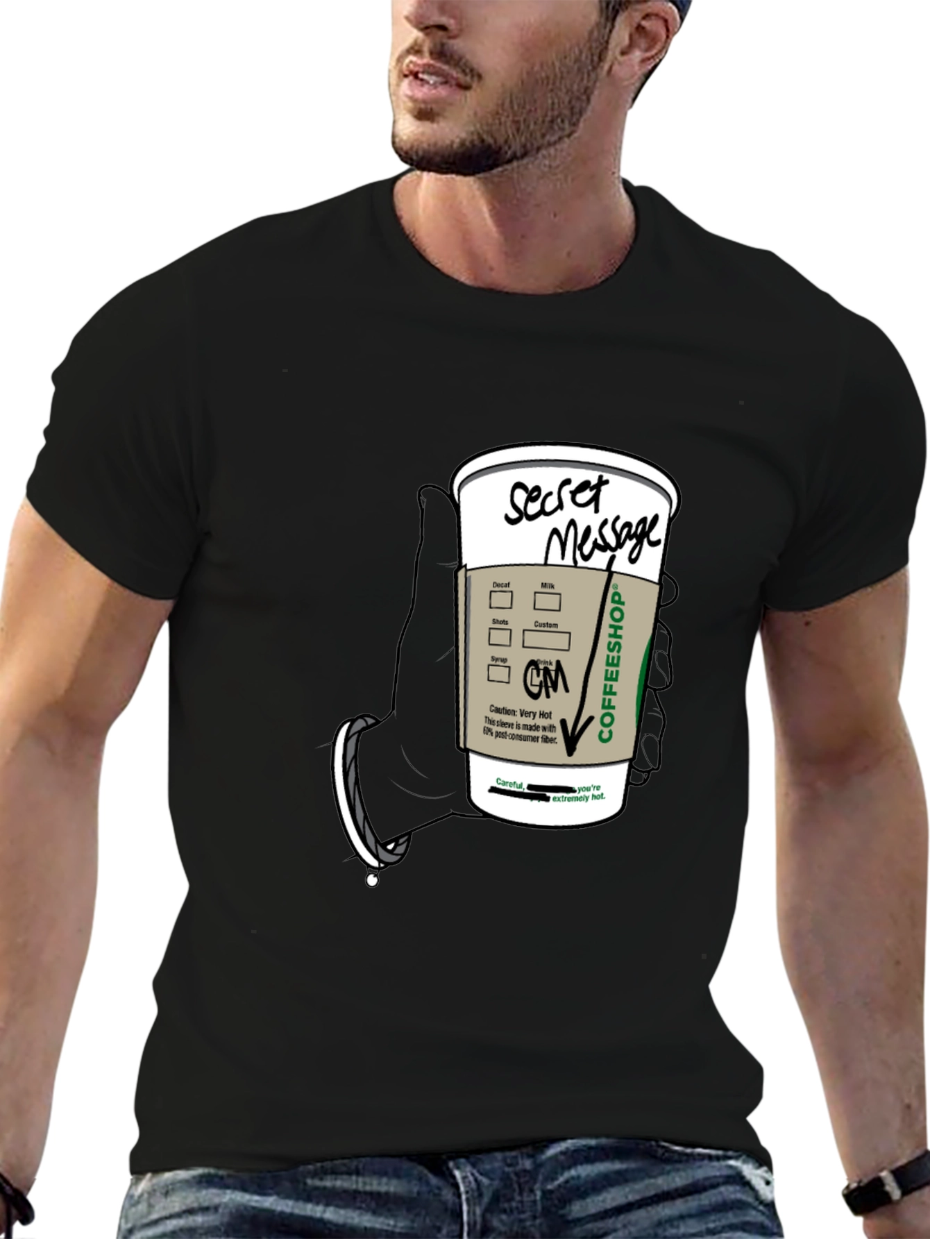 Black Coffee Secret Message T-Shirt - Fun Novelty Tee view 6