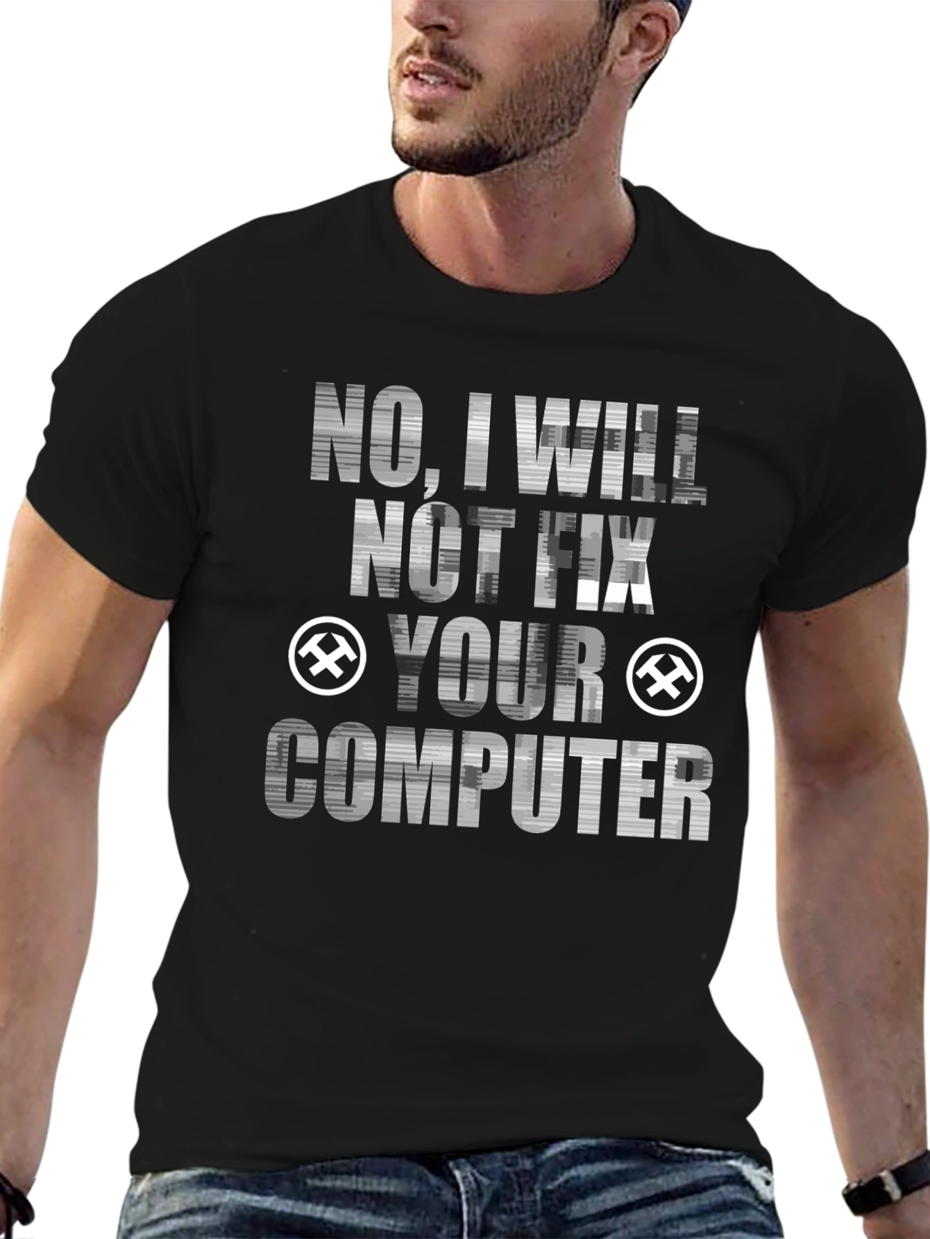 Black No I Will Not Fix Your Computer Graphic Tee view 6