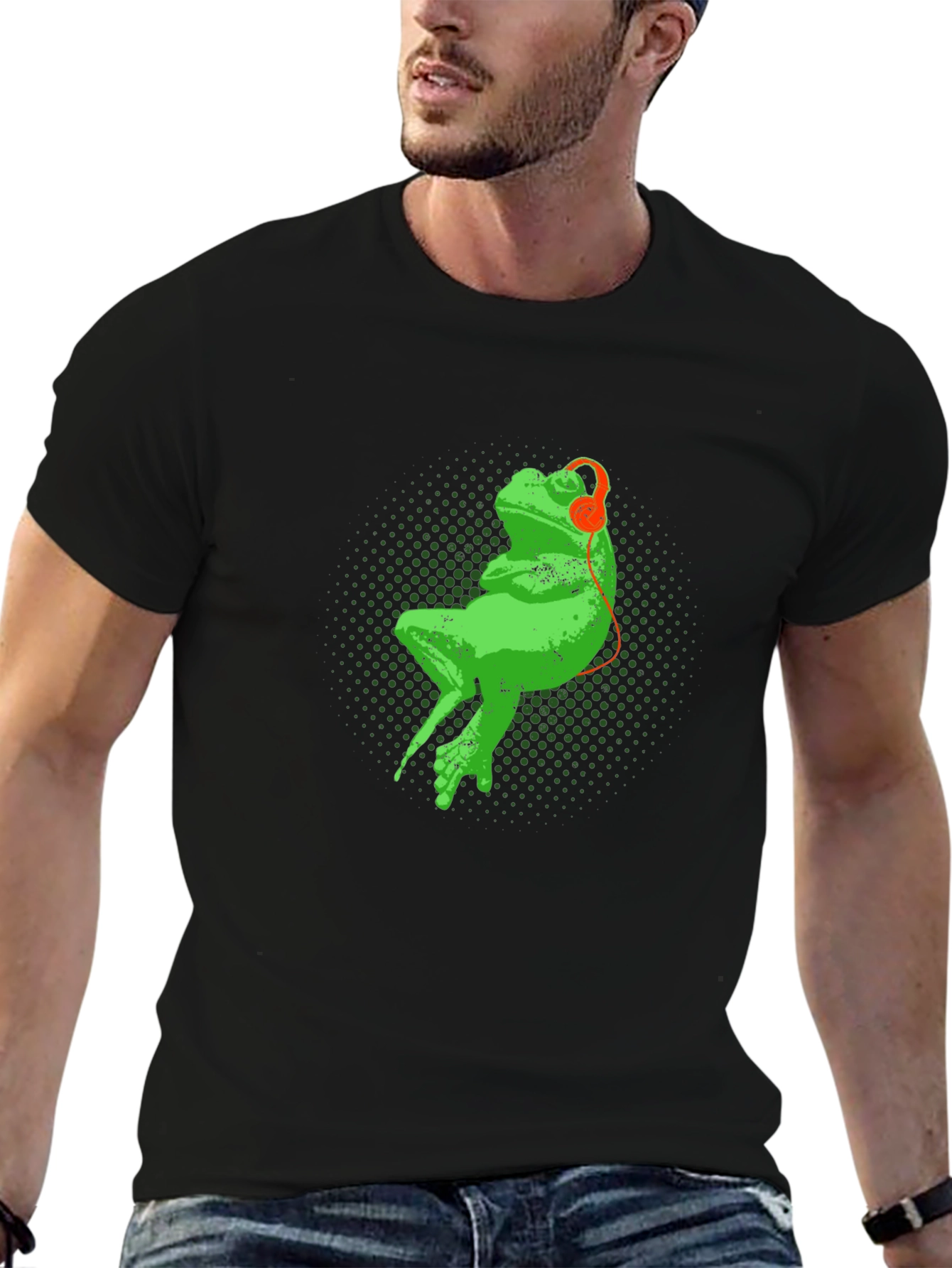Black Frog in Headphones Graphic Tee view 6