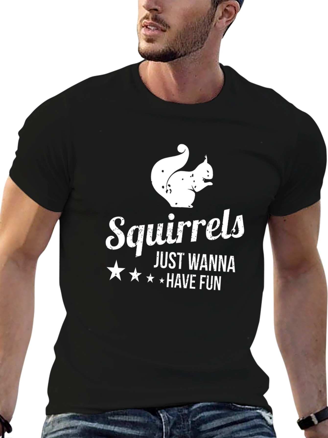 Black Squirrels Just Wanna Have Fun Black T-Shirt view 6