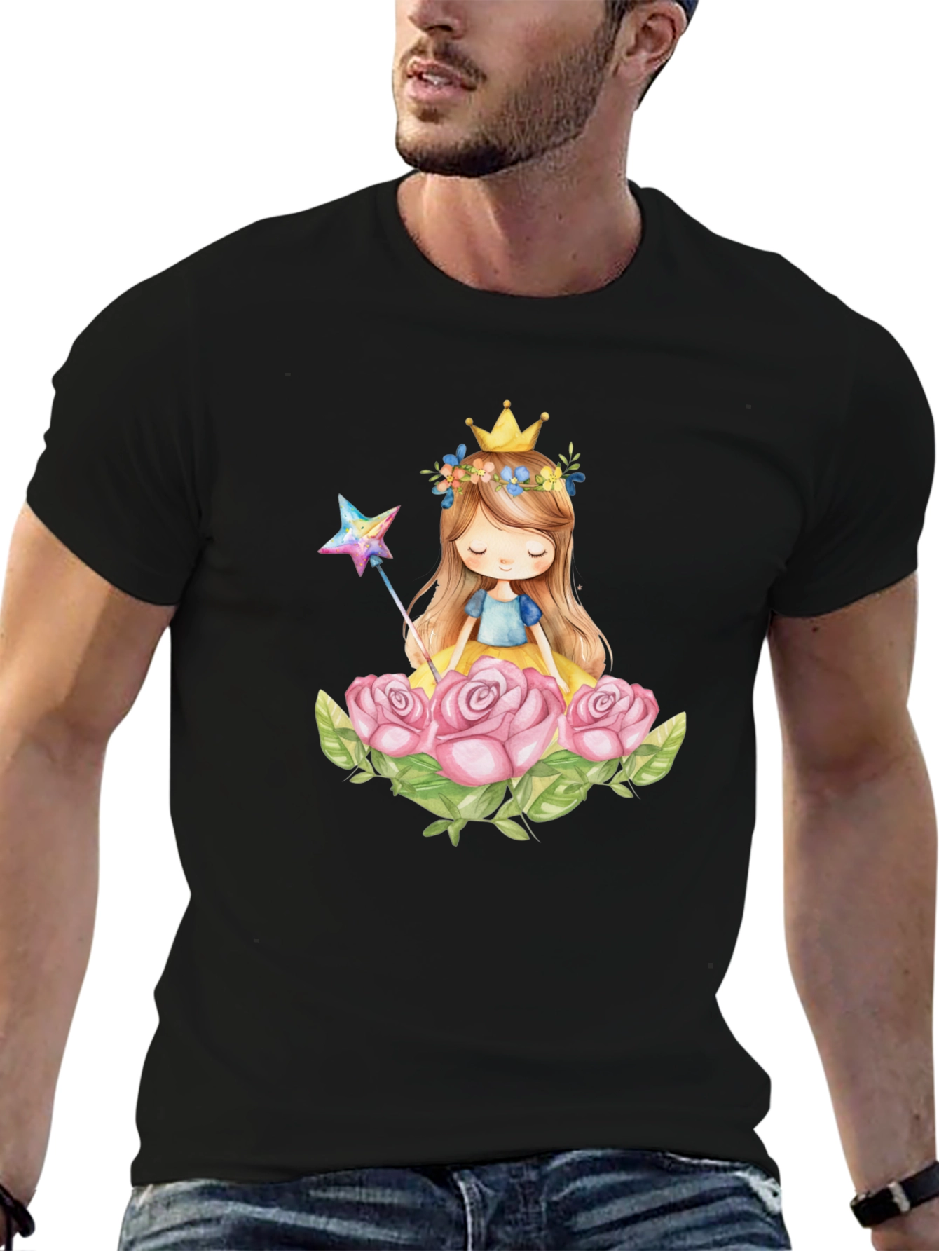 Black Princess Crown Rose Graphic Black T-Shirt view 6
