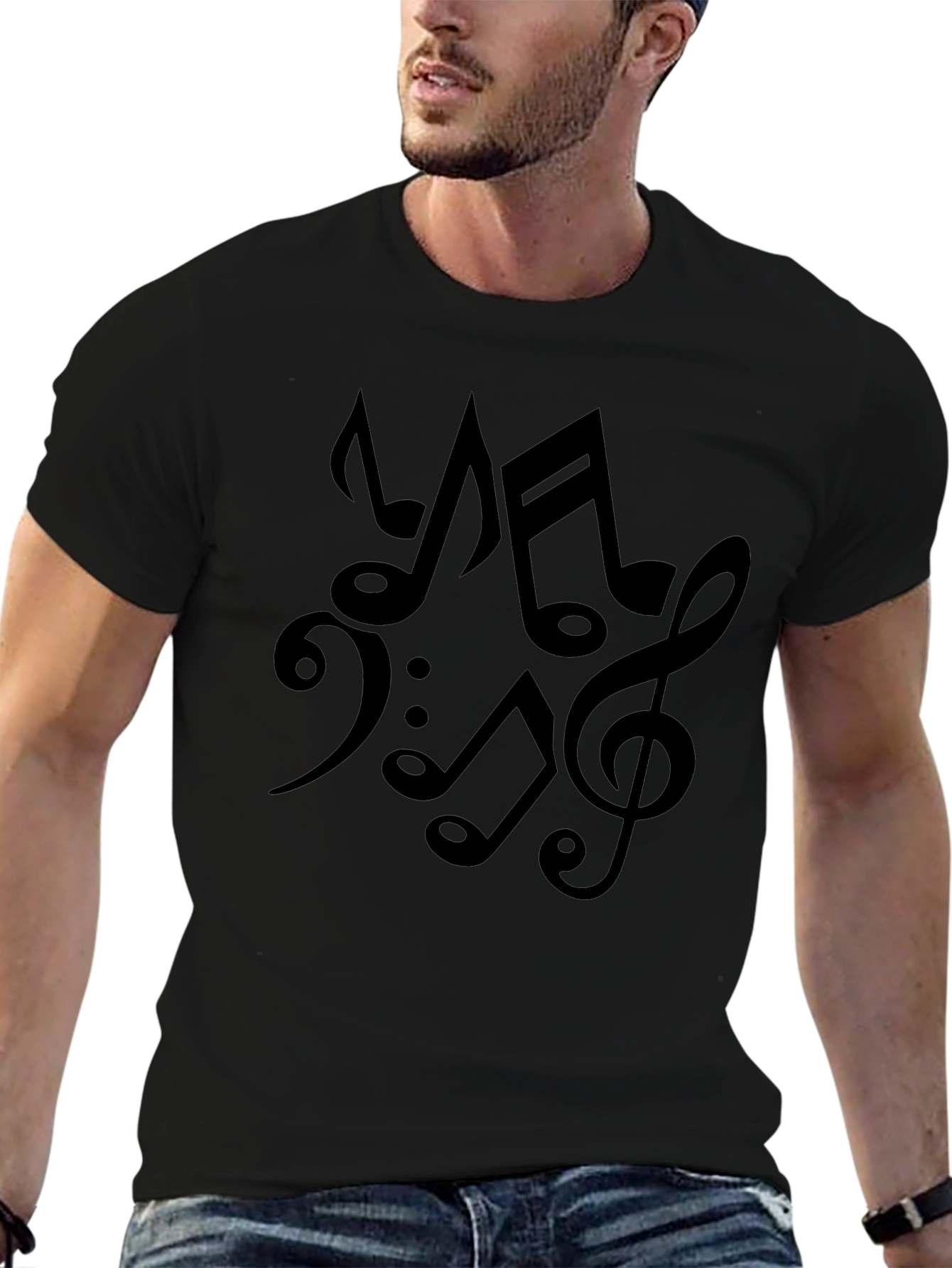 Black Music Notes Graphic Black T-Shirt view 6