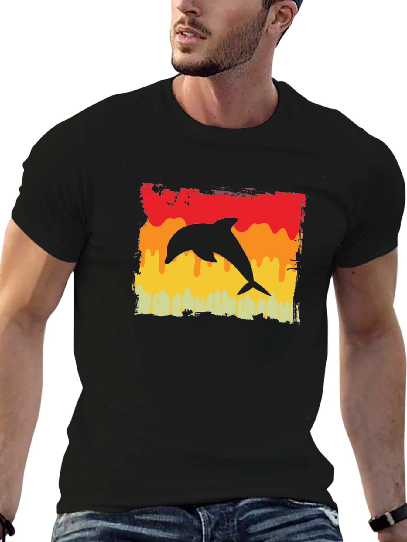 Retro Dolphin Graphic Tee -  Comfortable Black T-Shirt - 6