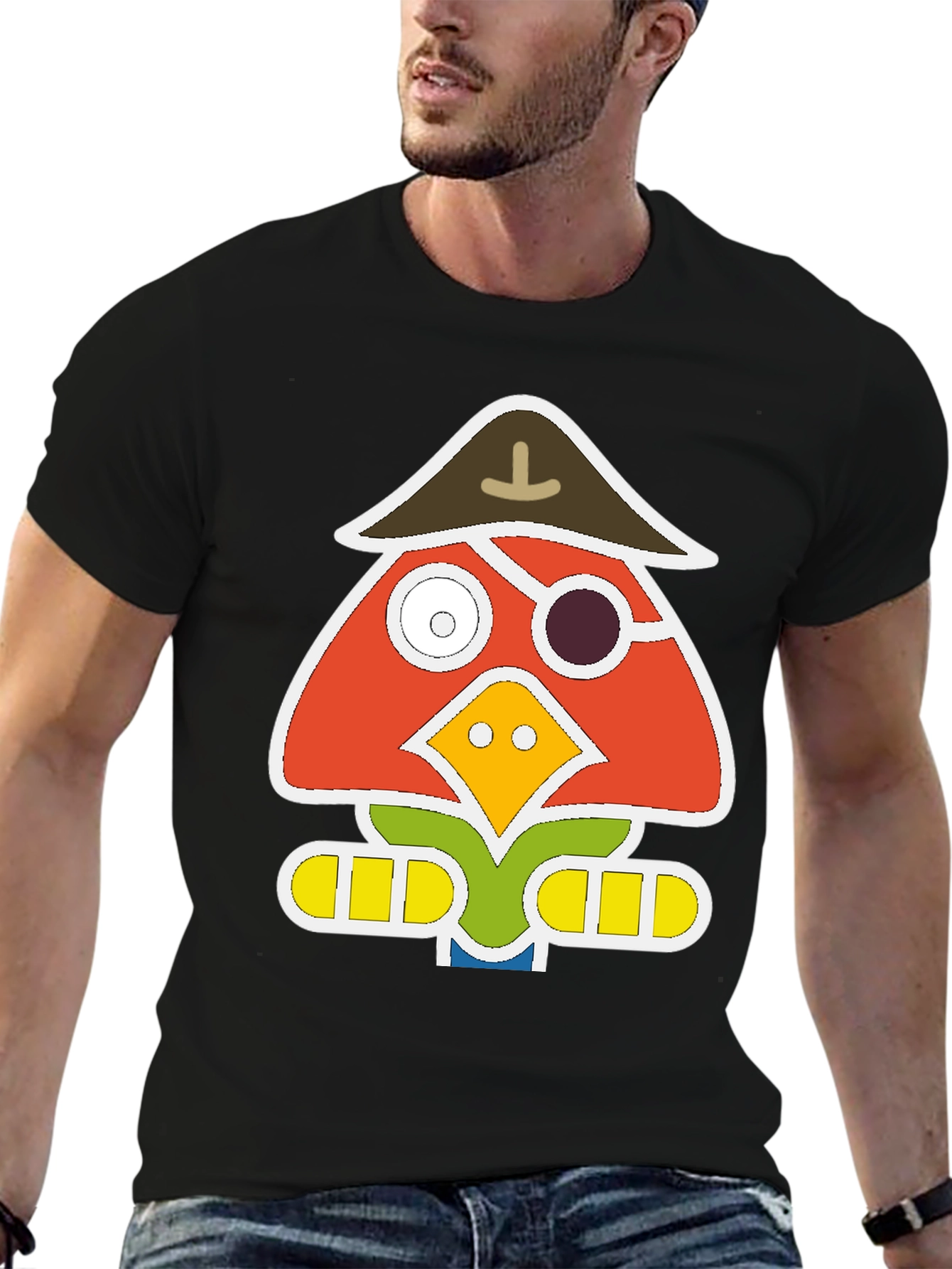 Black Pirate Bird Graphic T-Shirt - Unique Animal Tee view 6