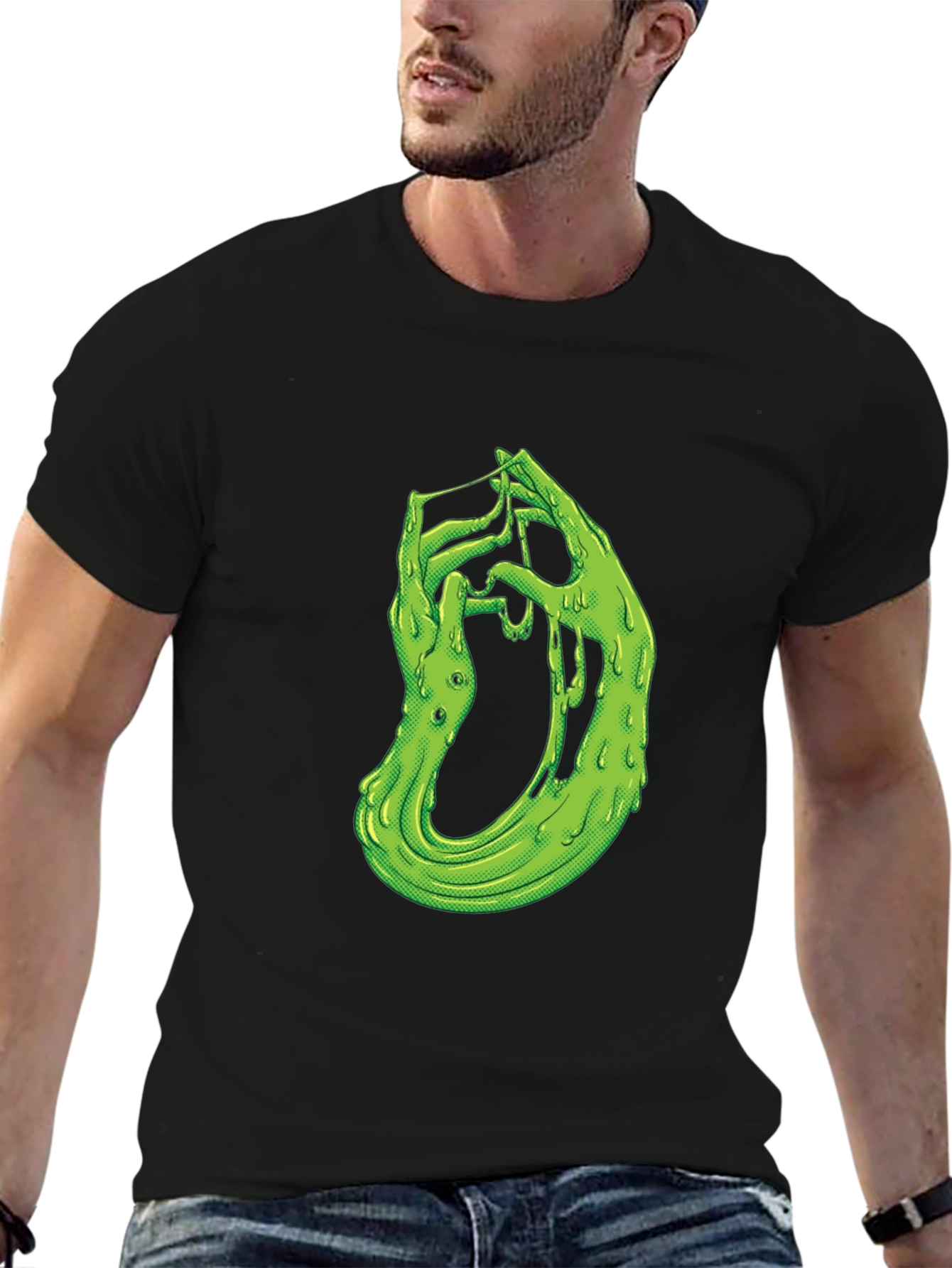 Black Gooey Green Hand Graphic Black T-Shirt view 6