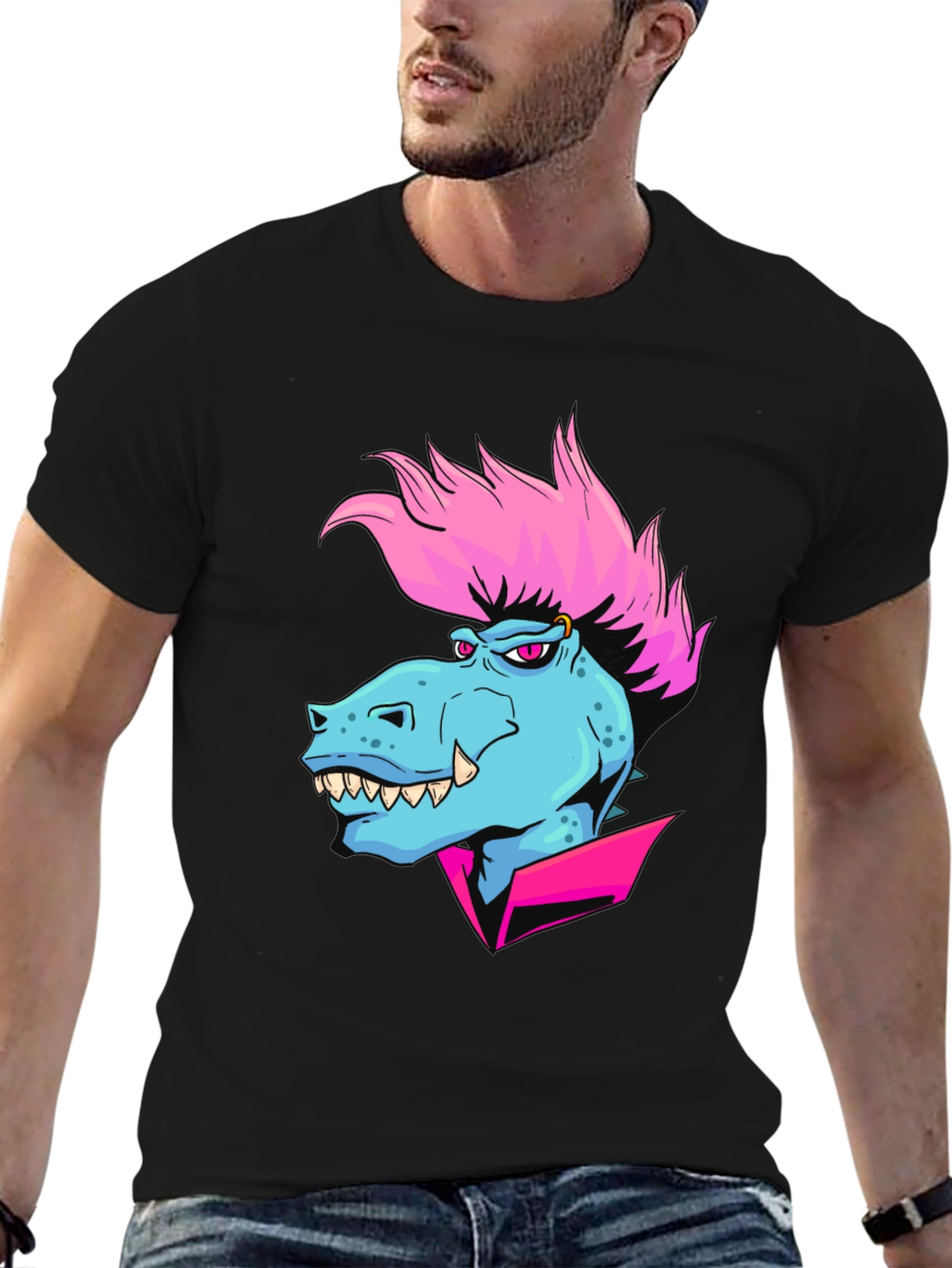 Black Cartoon Dinosaur Graphic T-Shirt view 6