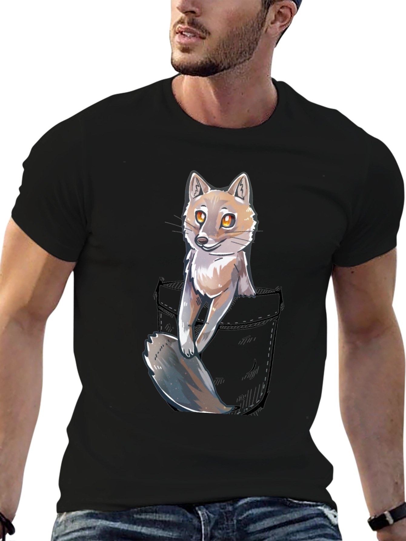Black Fox in Pocket Graphic T-Shirt - Unisex view 6