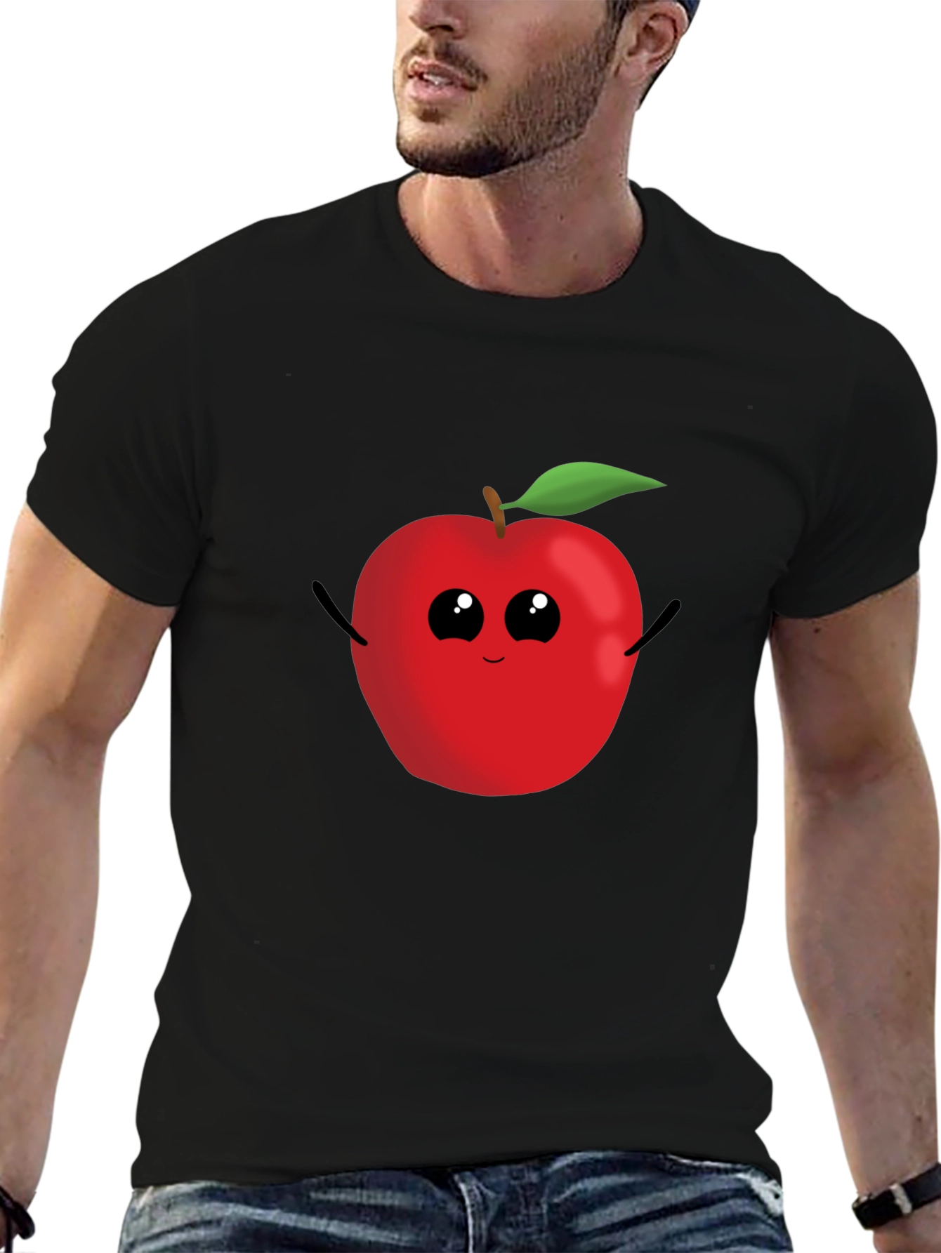 Black Apple Cartoon Graphic Tee - Casual Black T-Shirt view 6