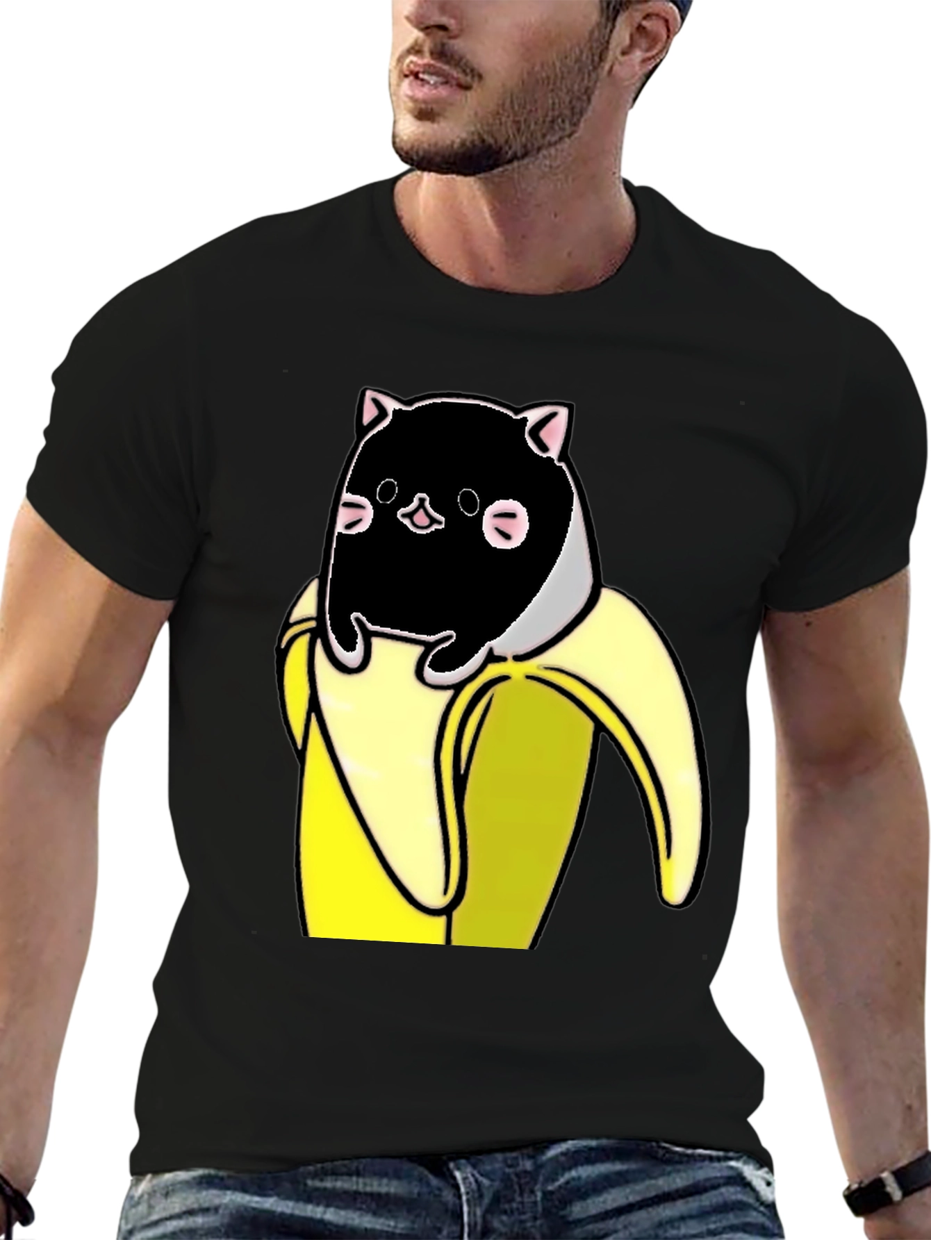 Black Banana Cat T-Shirt - Whimsical Graphic Tee view 6