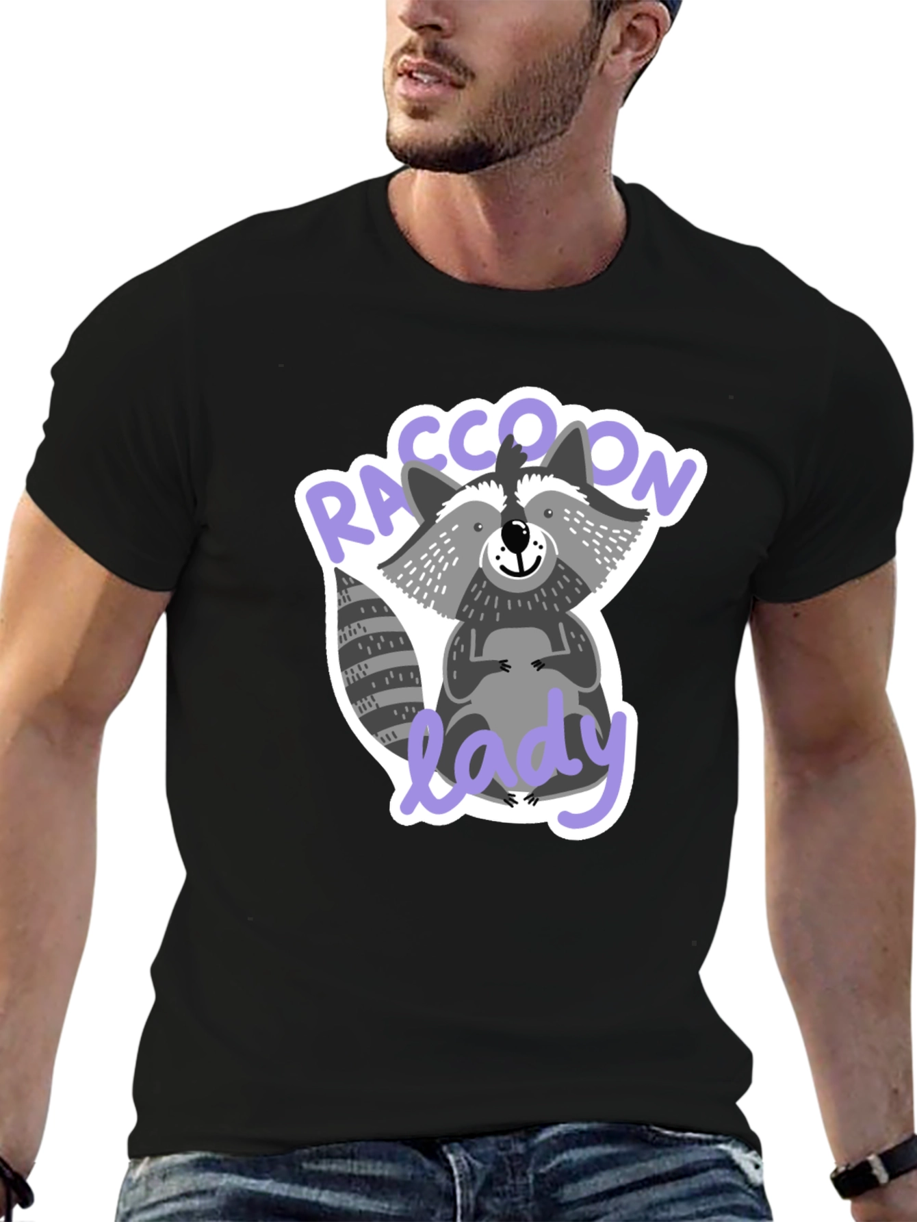 Black Raccoon Lady T-Shirt Funny Animal Lover Tee view 6