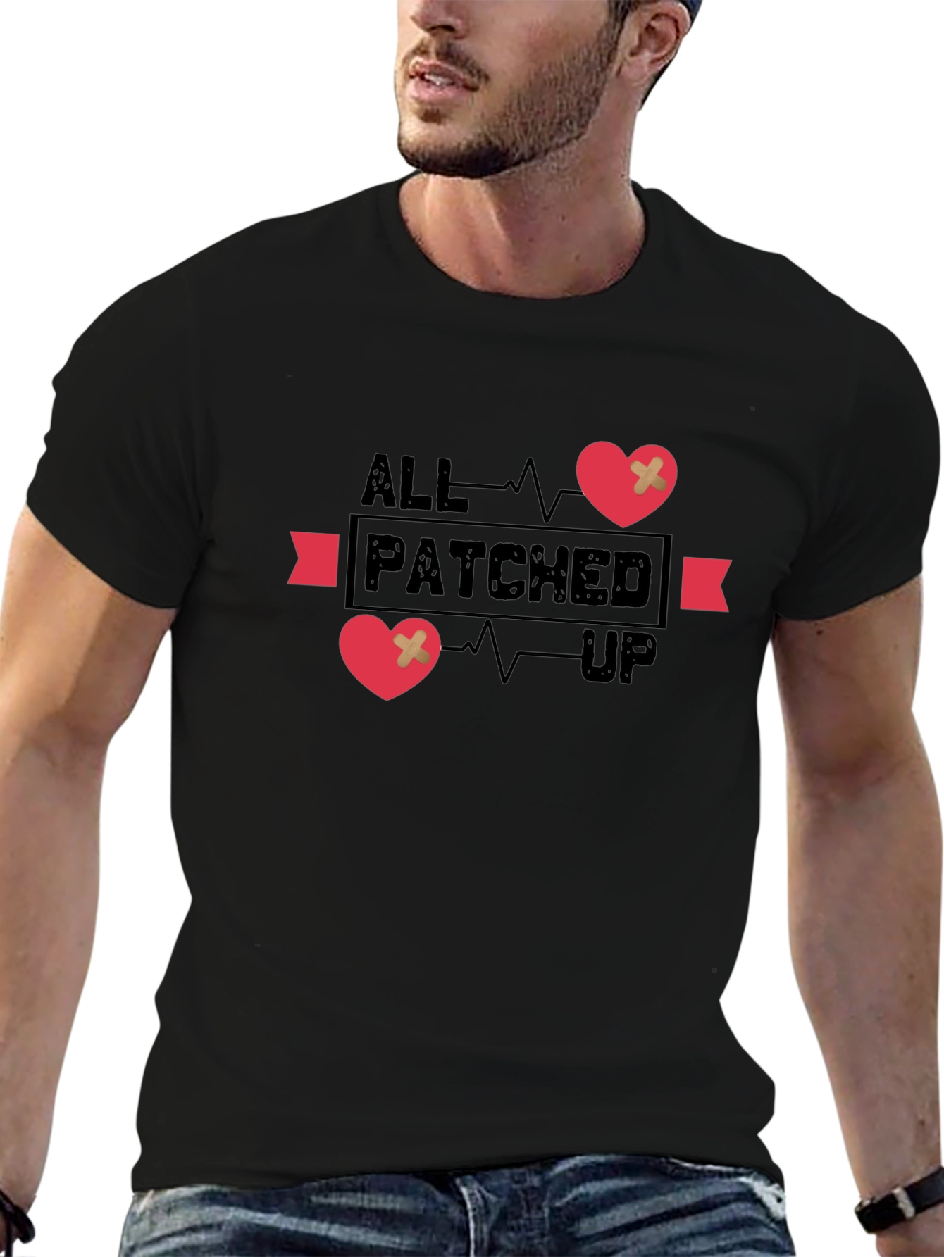 Black All Patched Up Graphic Tee - Heart Design view 6
