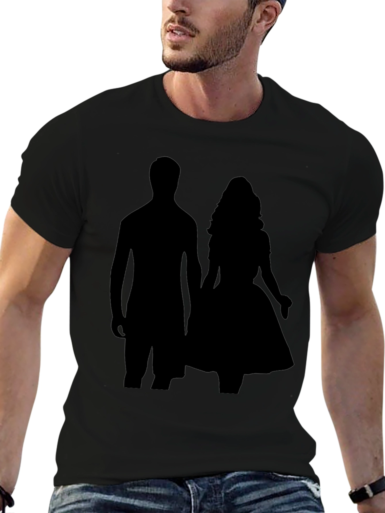 Black Silhouette Couple Black T-Shirt view 6