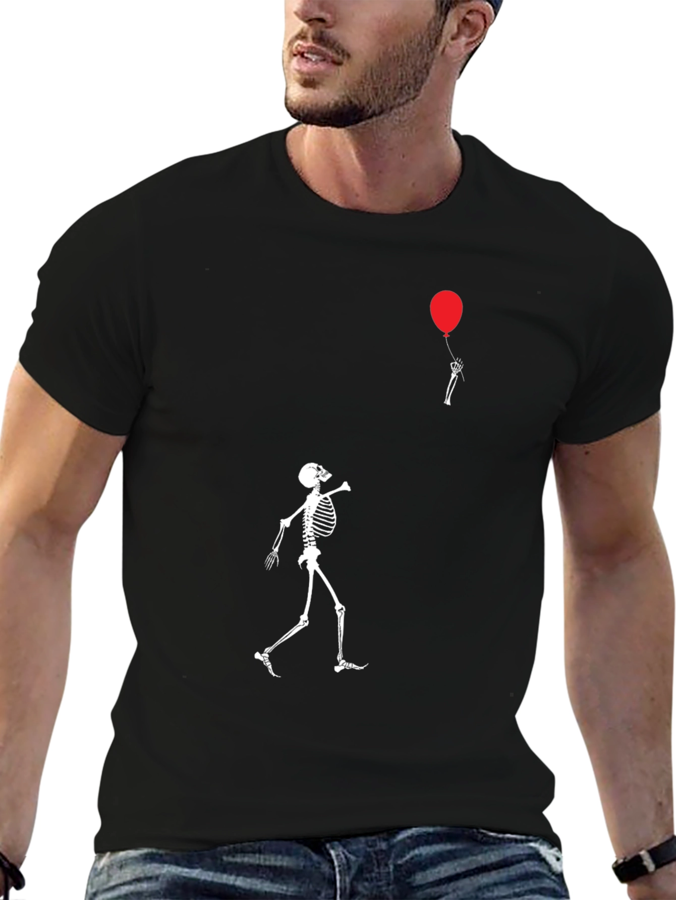 Black Skeleton & Balloon Graphic Tee - Black view 6