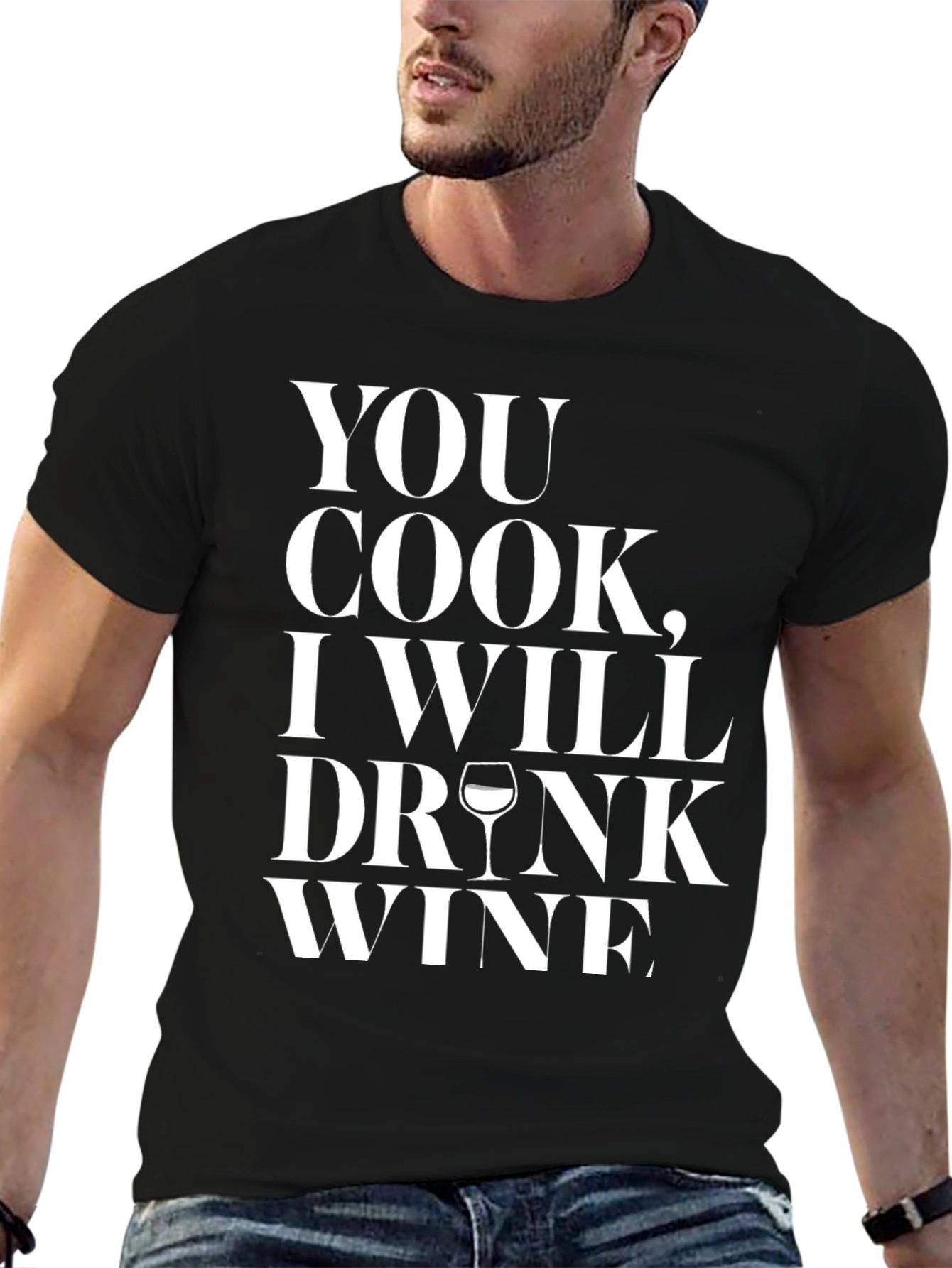 Black You Cook I Drink Wine Funny Graphic Tee view 6