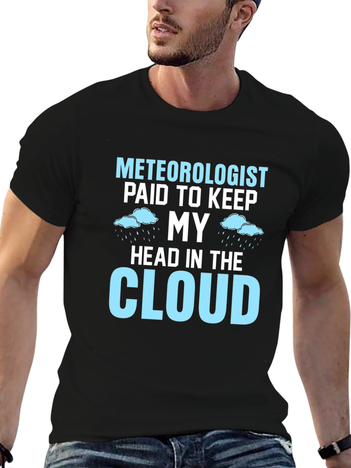 Black Meteorologist Head in Cloud Graphic T-Shirt view 6