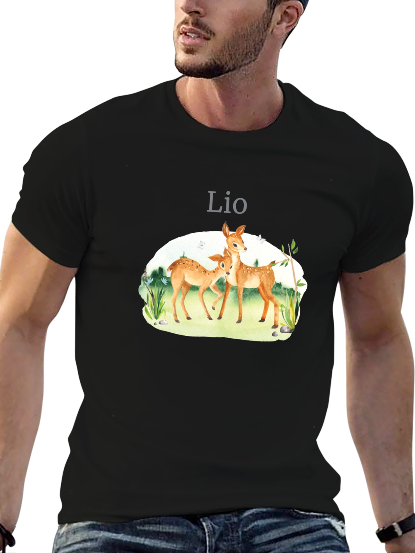 Black Lio Deer Graphic Tee - Unisex Black T-Shirt view 6