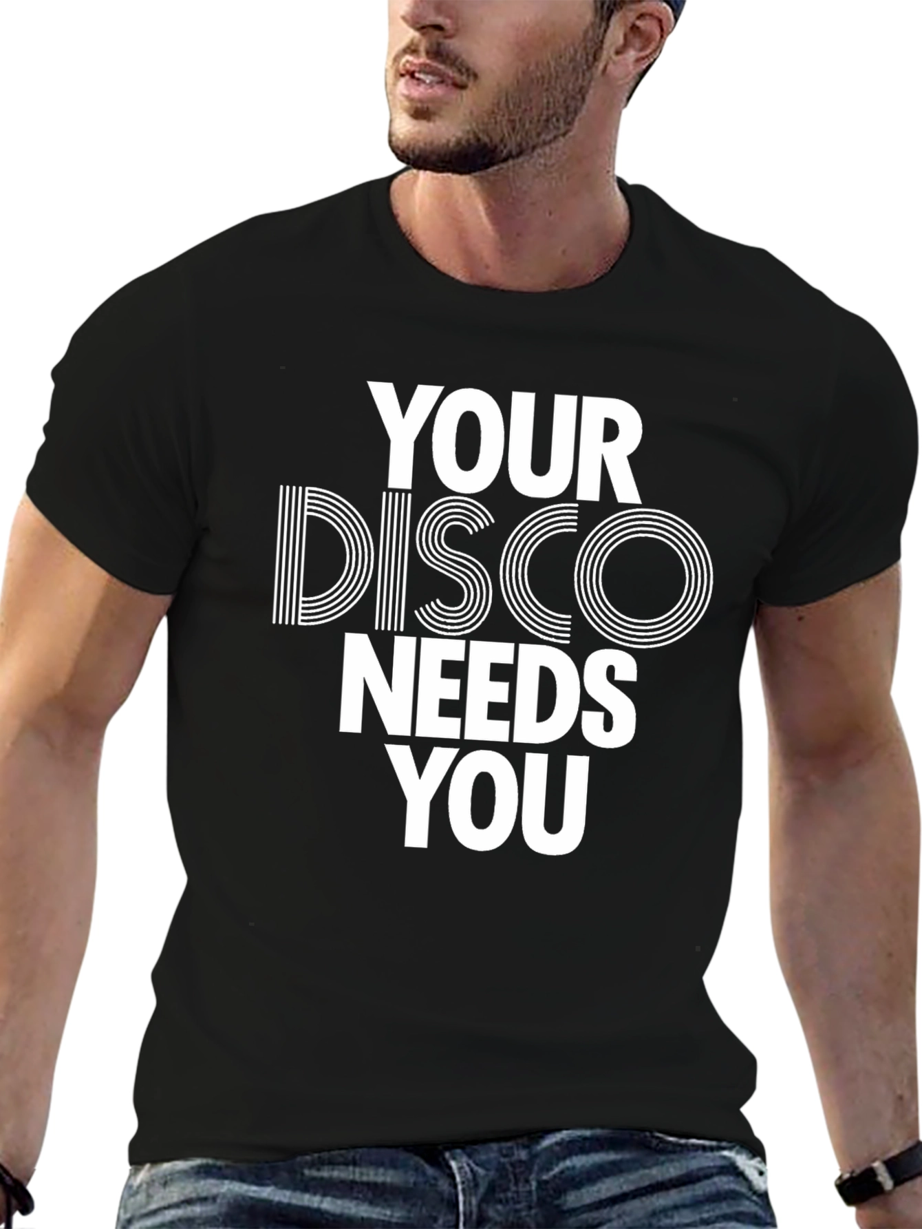 Black Your Disco Needs You Graphic T-Shirt - Black Cotton Tee view 6
