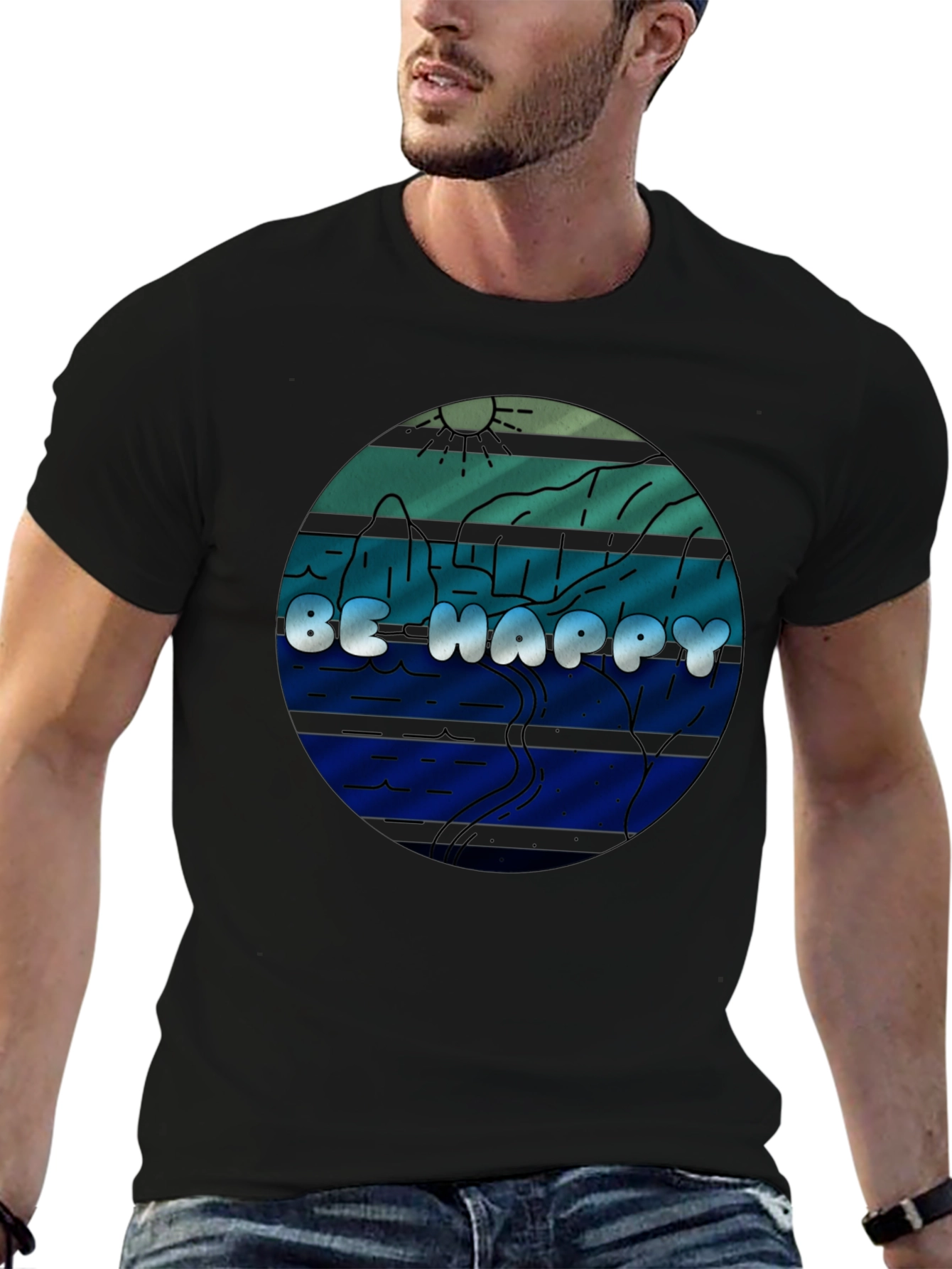 Black Be Happy Graphic Tee - Comfort Fit Black T-Shirt view 6