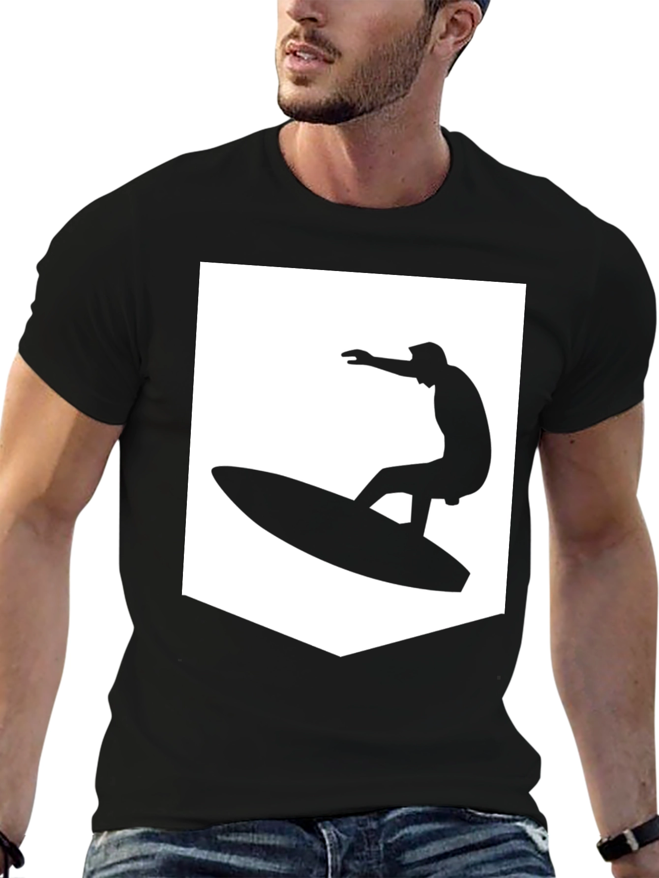 Black Black T-Shirt with Surfer Graphic view 6