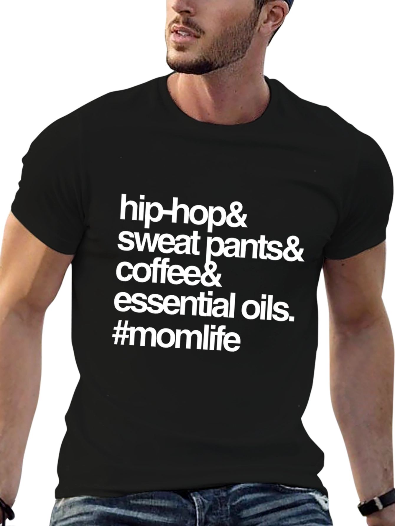 Black Hip-Hop, Sweatpants, Coffee, Oils #Momlife T-Shirt view 6