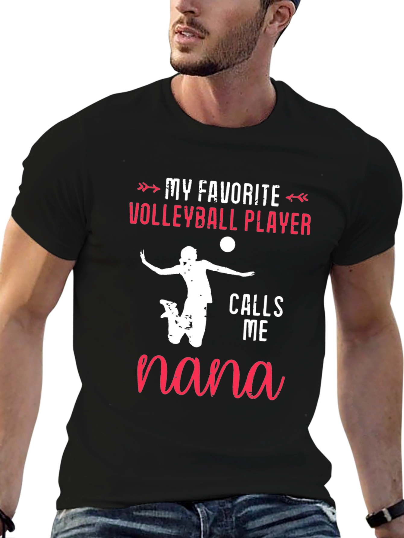 Black Volleyball Nana T-Shirt: My Favorite Player view 6