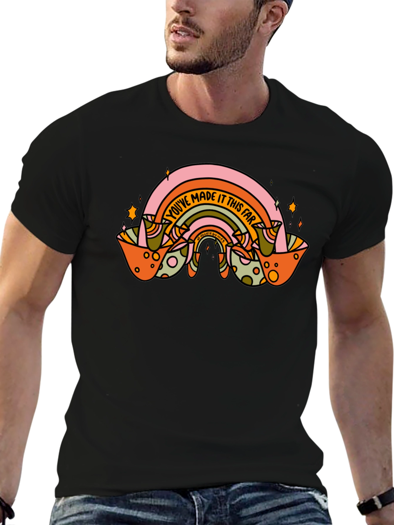 Black Retro Rainbow Graphic T-Shirt: You've Made It This Far view 6